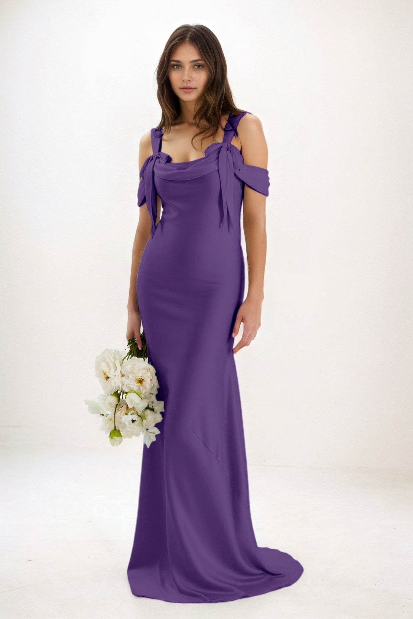 Sheath-Column Maxi Luxe Satin Bridesmaid Dress CB0841 - COCOMELODY
