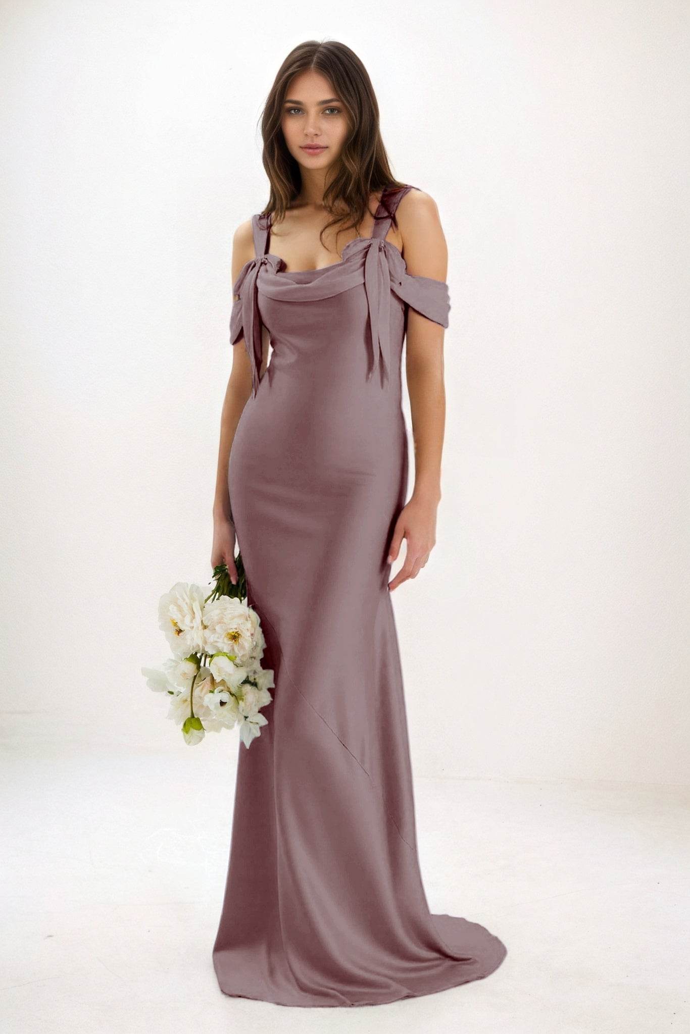 Sheath-Column Maxi Luxe Satin Bridesmaid Dress CB0841 - COCOMELODY