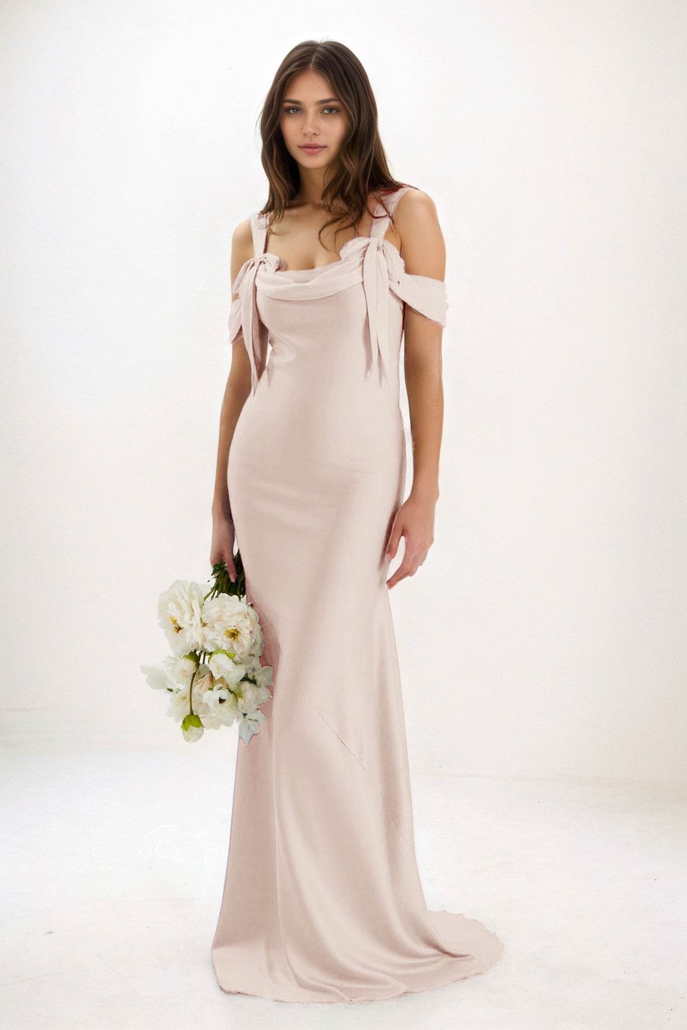 Sheath-Column Maxi Luxe Satin Bridesmaid Dress CB0841 - COCOMELODY