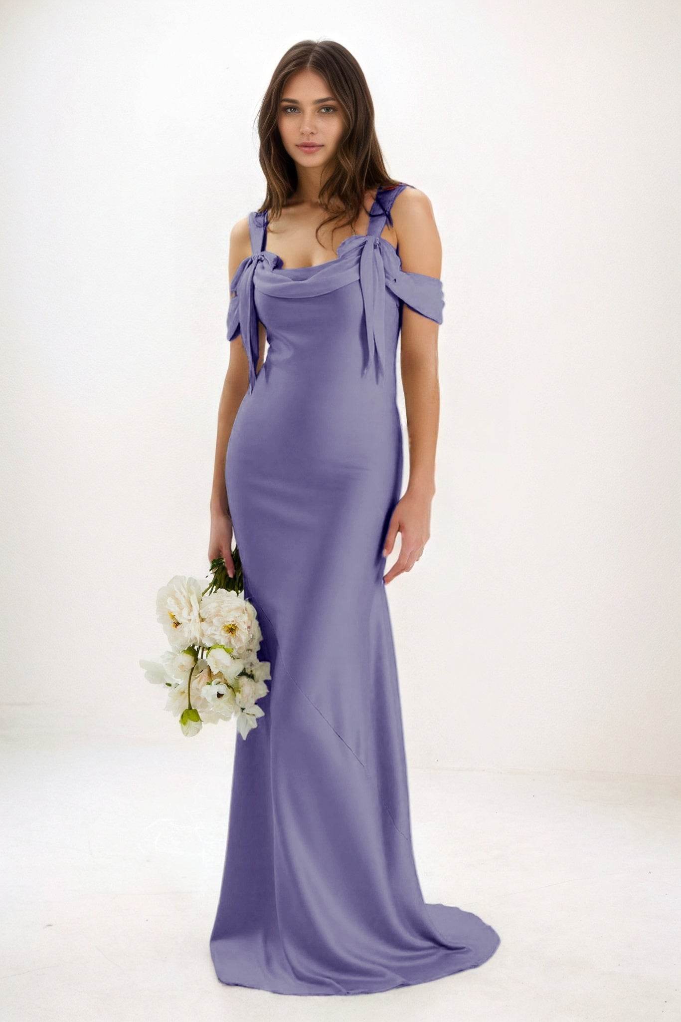 Sheath-Column Maxi Luxe Satin Bridesmaid Dress CB0841 - COCOMELODY