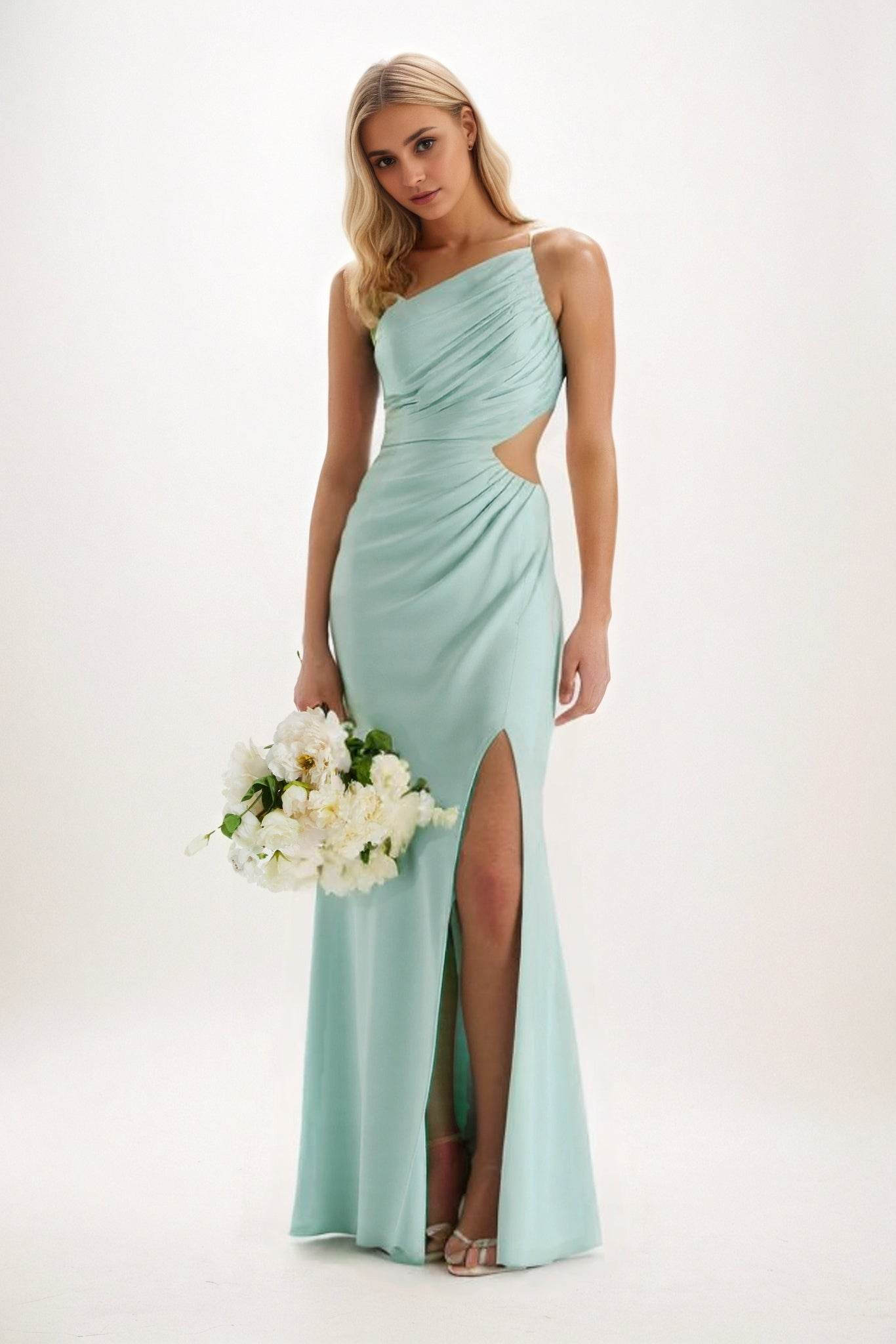 Sheath-Column Maxi Luxe Satin Bridesmaid Dress CB0842 - COCOMELODY