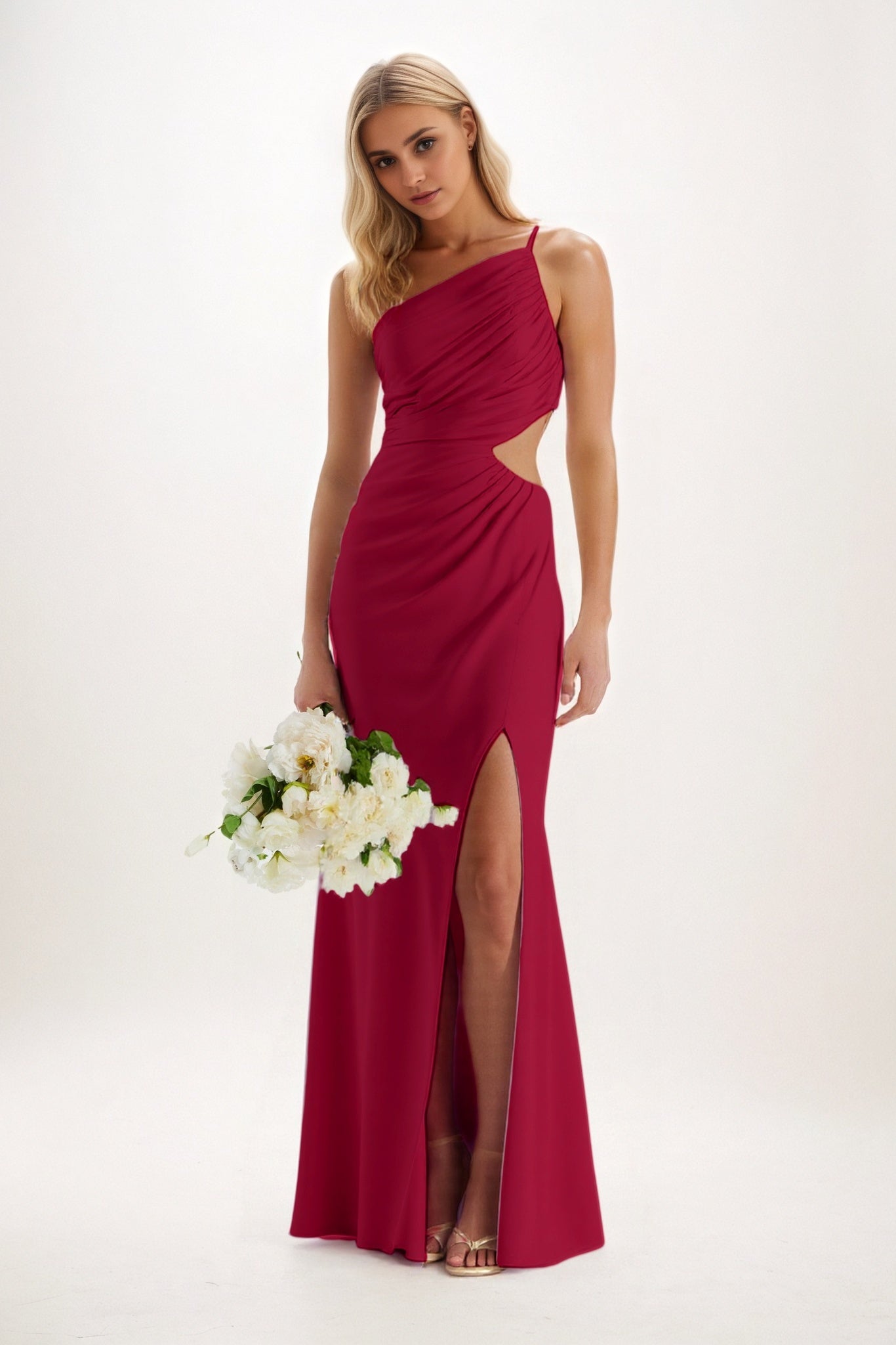 Sheath-Column Maxi Luxe Satin Bridesmaid Dress CB0842