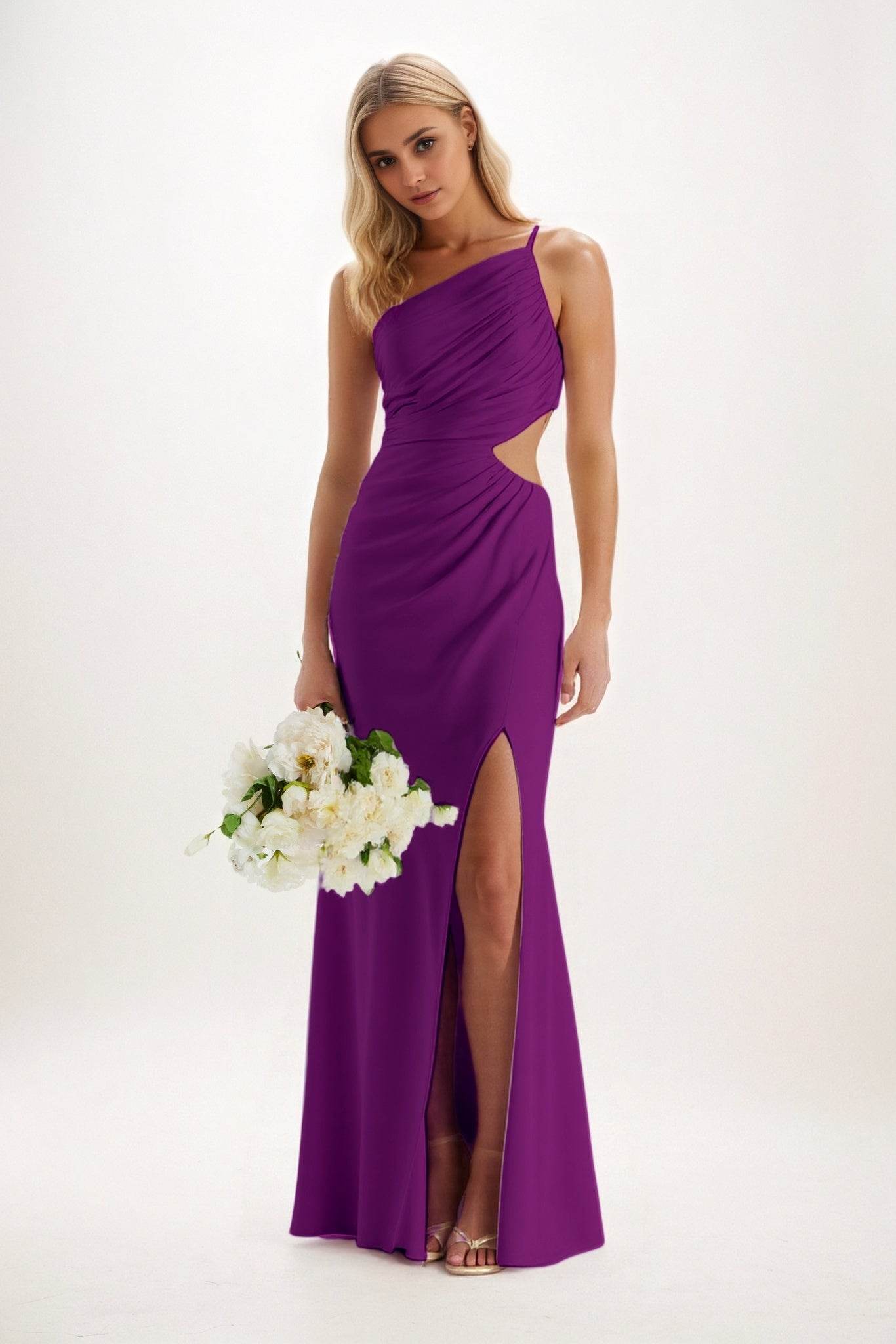 Sheath-Column Maxi Luxe Satin Bridesmaid Dress CB0842 - COCOMELODY