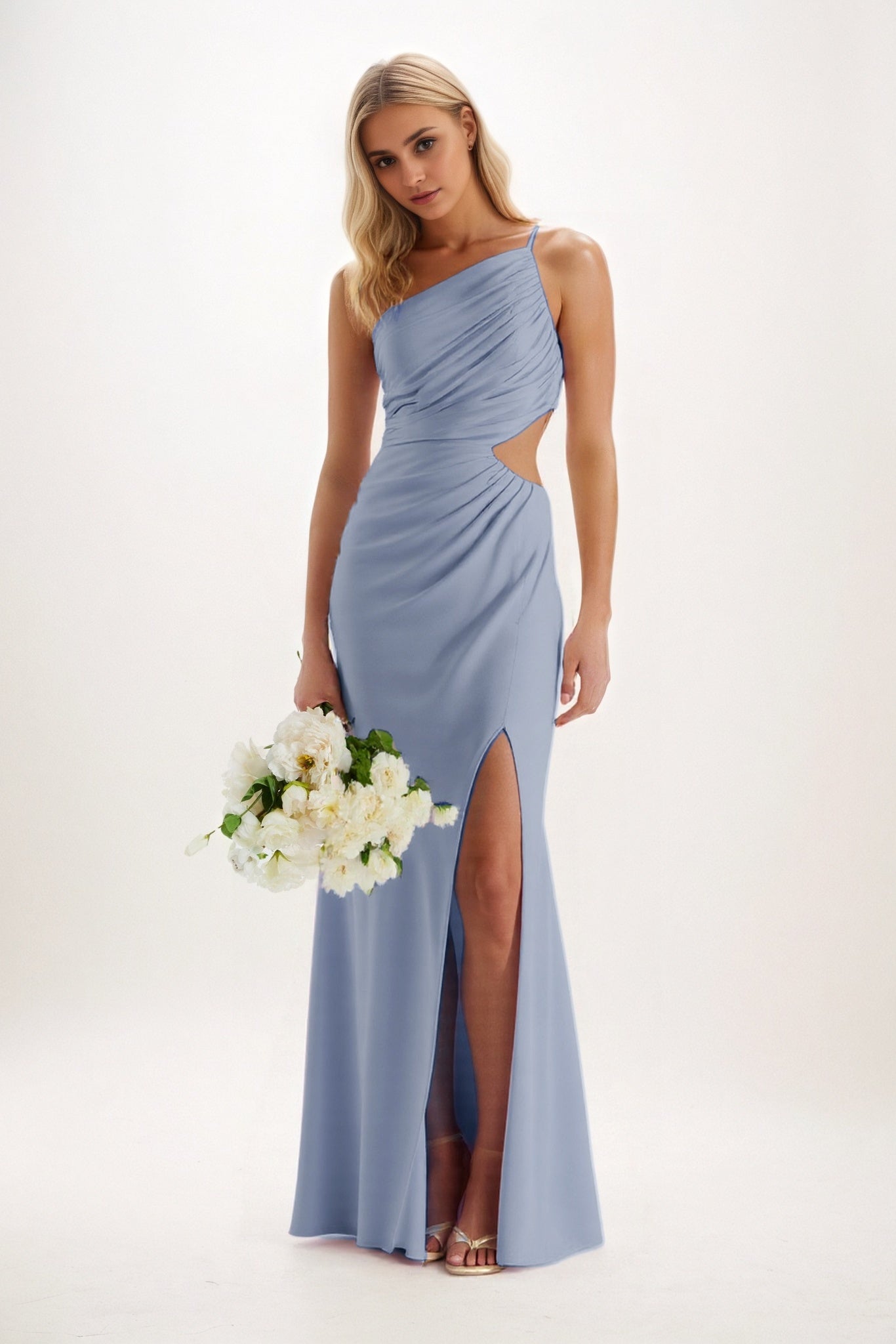 Sheath-Column Maxi Luxe Satin Bridesmaid Dress CB0842