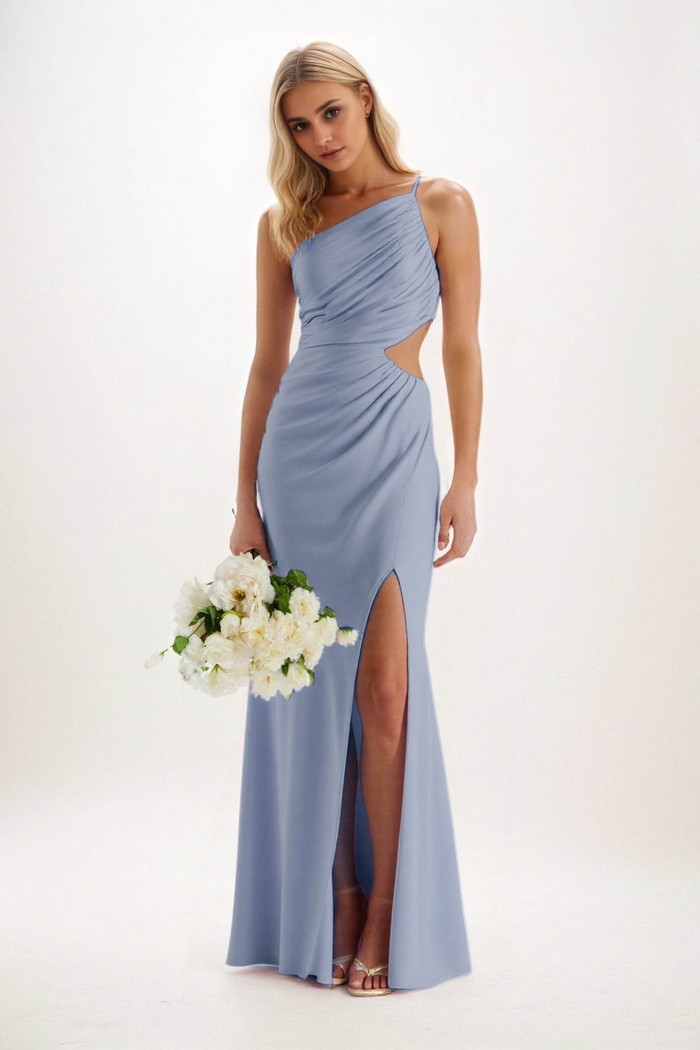 Sheath-Column Maxi Luxe Satin Bridesmaid Dress CB0842 - COCOMELODY