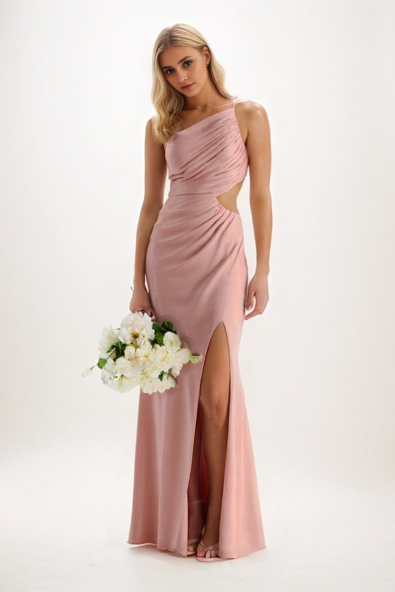 Sheath-Column Maxi Luxe Satin Bridesmaid Dress CB0842