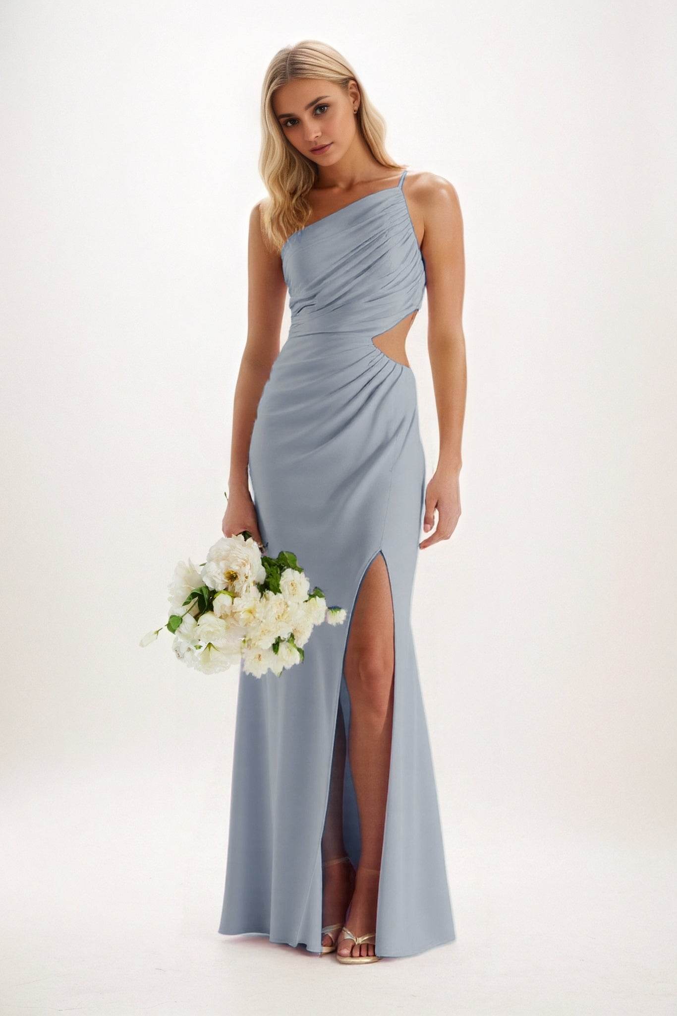 Sheath-Column Maxi Luxe Satin Bridesmaid Dress CB0842 - COCOMELODY