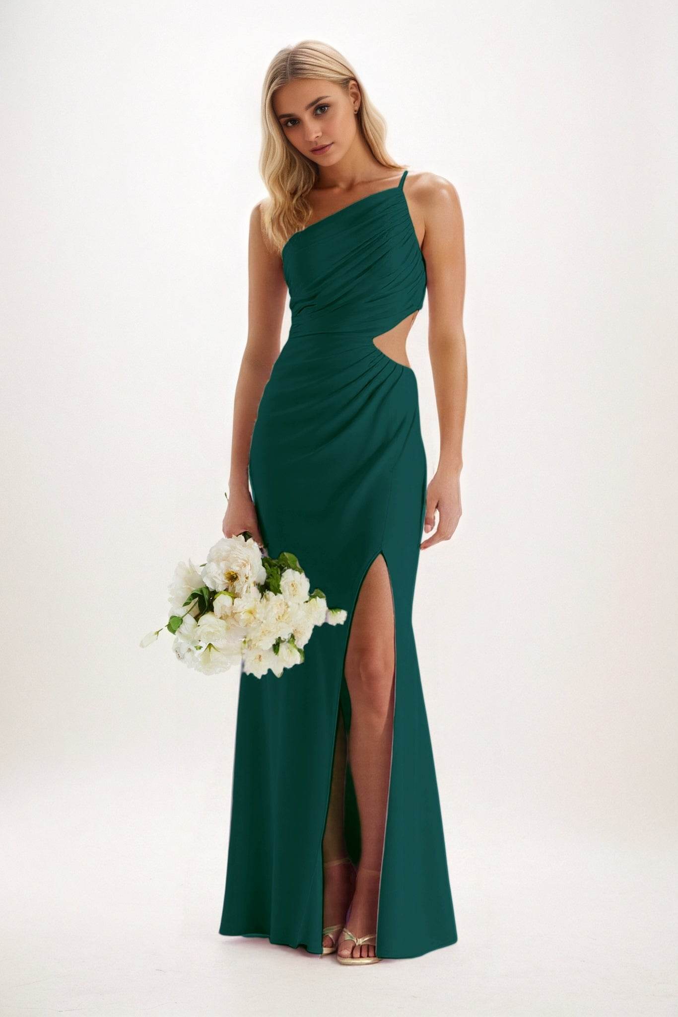 Sheath-Column Maxi Luxe Satin Bridesmaid Dress CB0842 - COCOMELODY