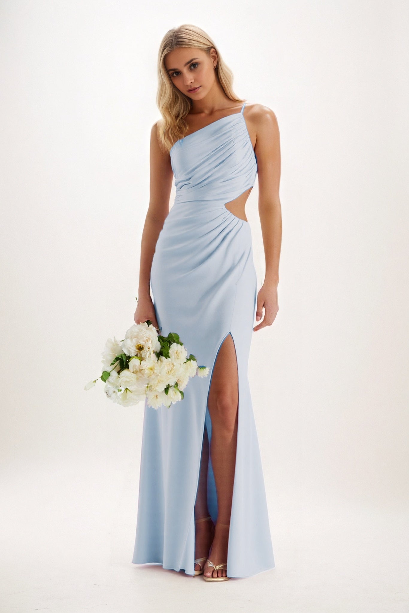 Sheath-Column Maxi Luxe Satin Bridesmaid Dress CB0842