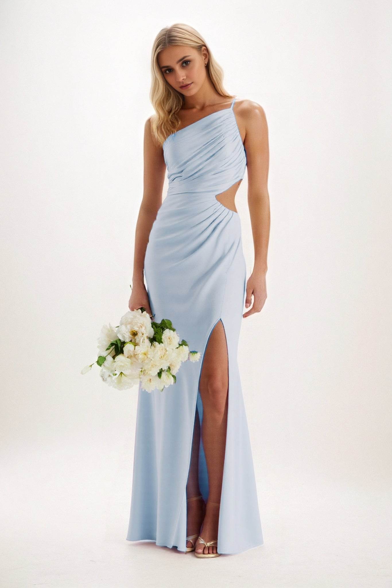 Sheath-Column Maxi Luxe Satin Bridesmaid Dress CB0842 - COCOMELODY
