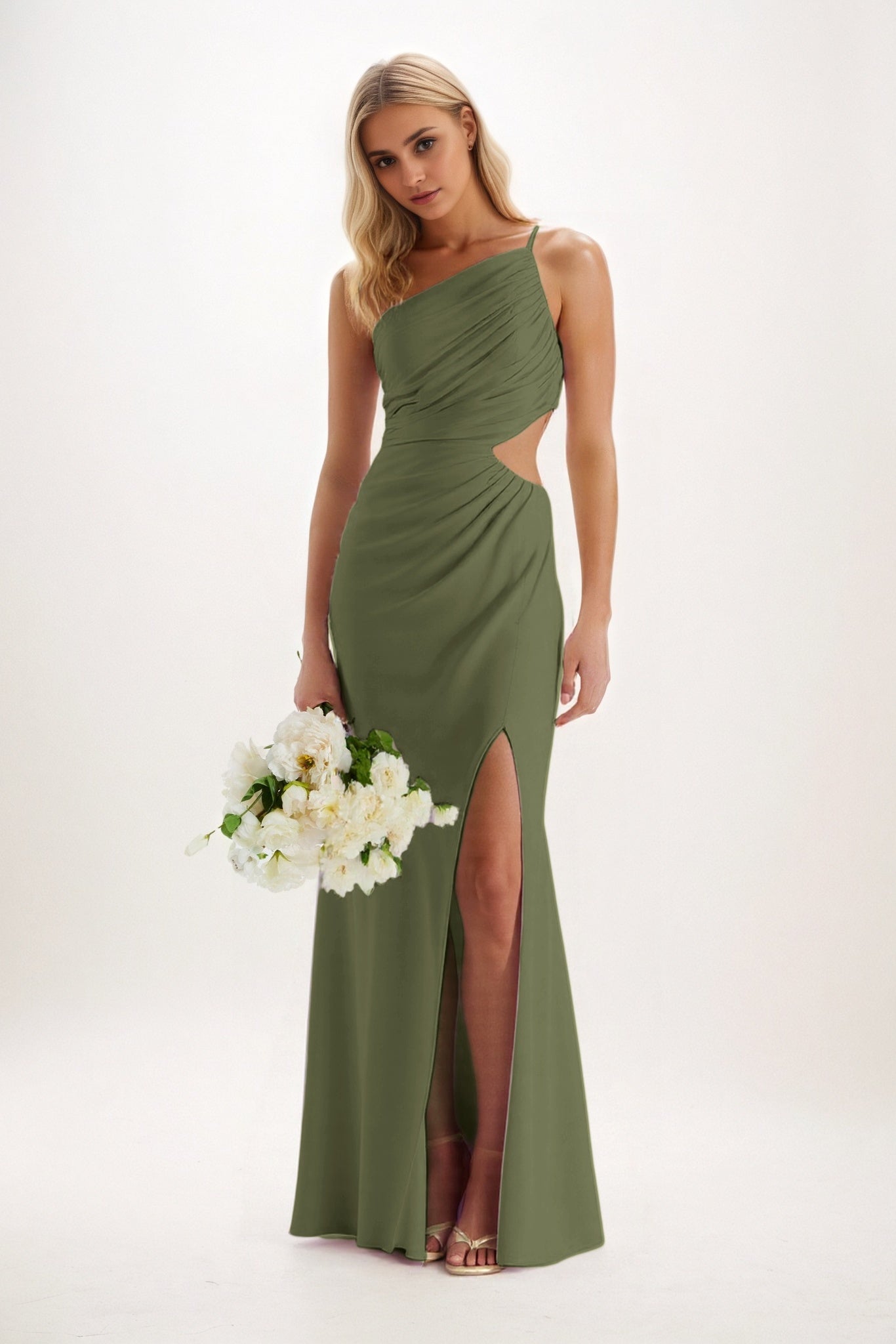 Sheath-Column Maxi Luxe Satin Bridesmaid Dress CB0842