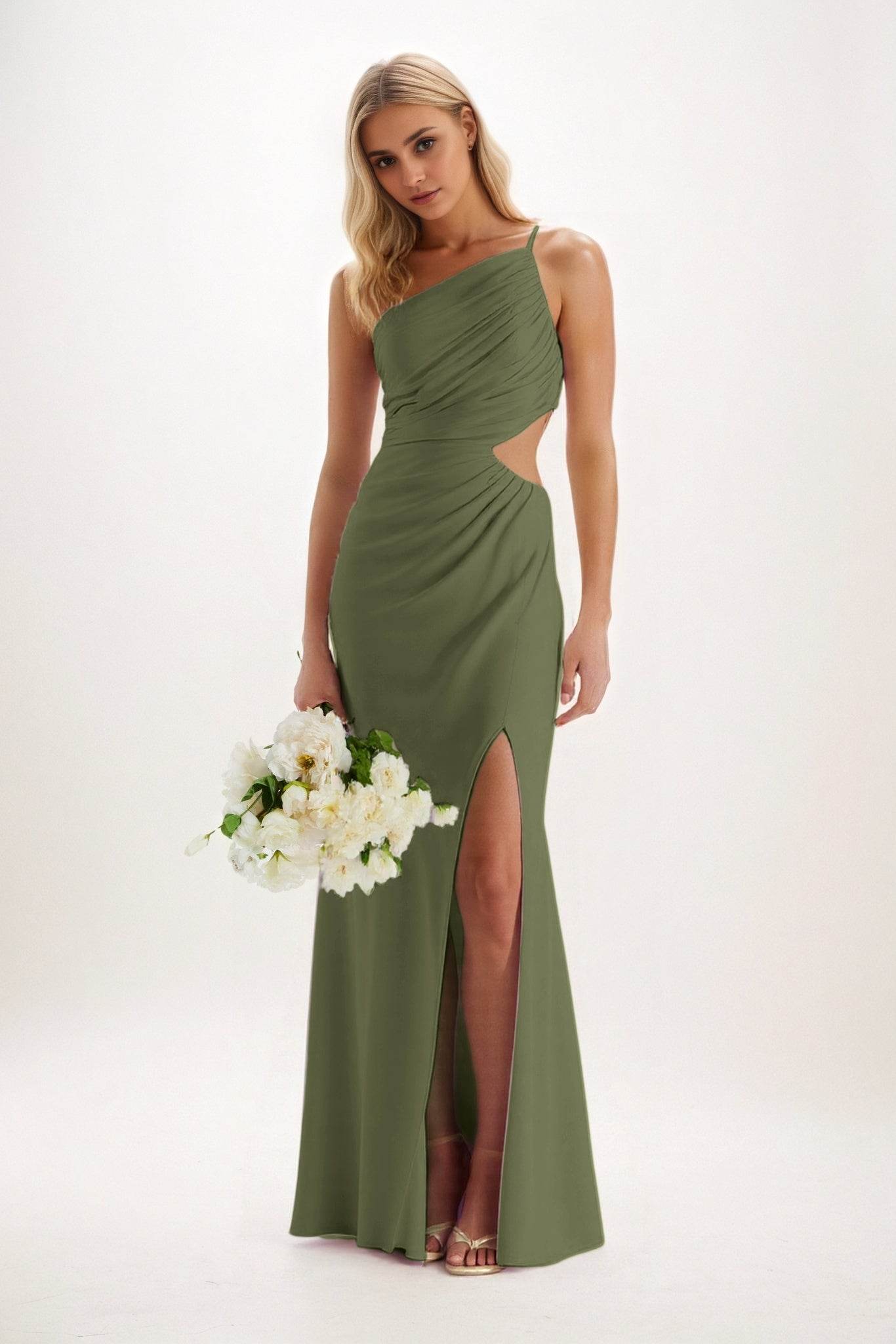 Sheath-Column Maxi Luxe Satin Bridesmaid Dress CB0842 - COCOMELODY