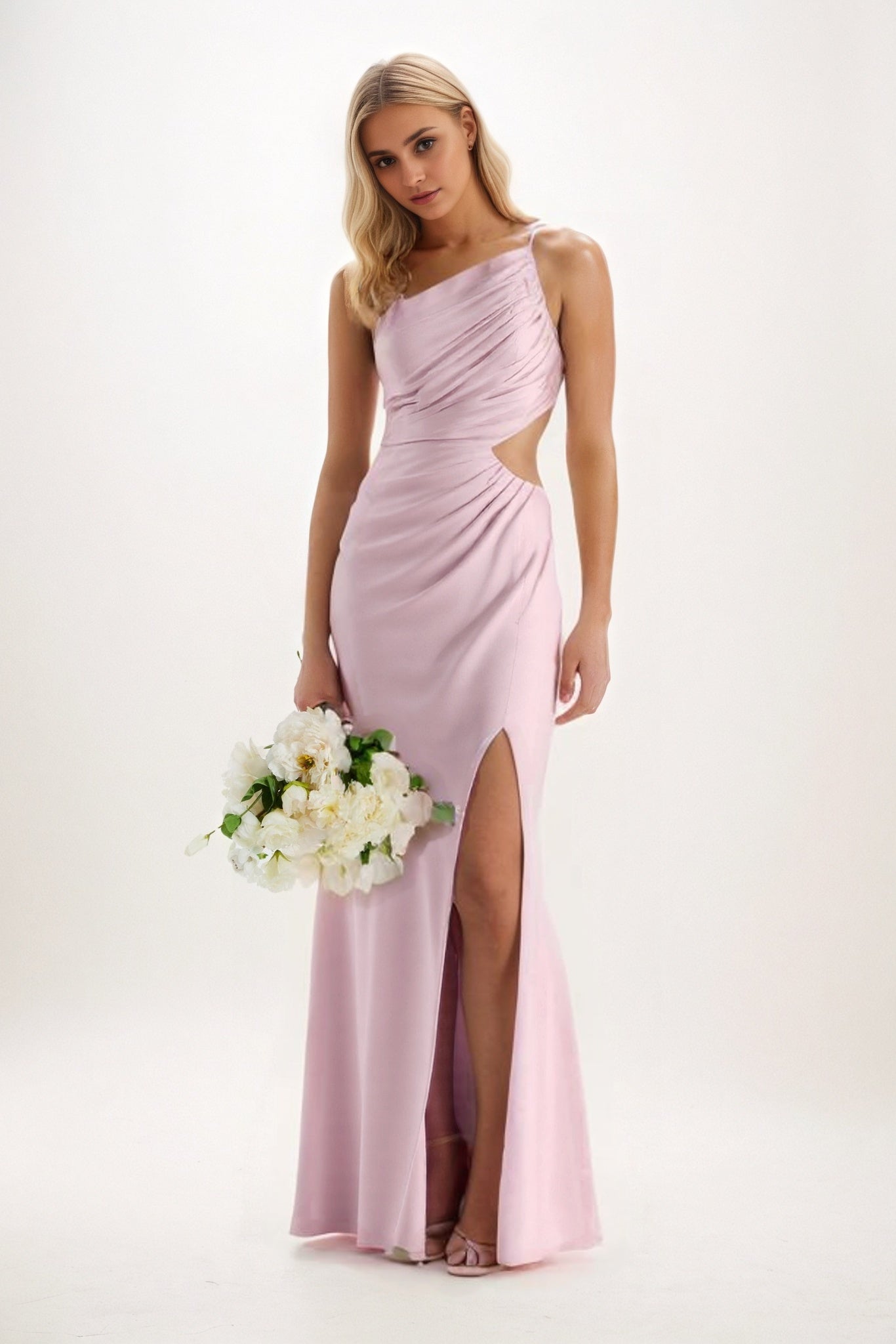 Sheath-Column Maxi Luxe Satin Bridesmaid Dress CB0842