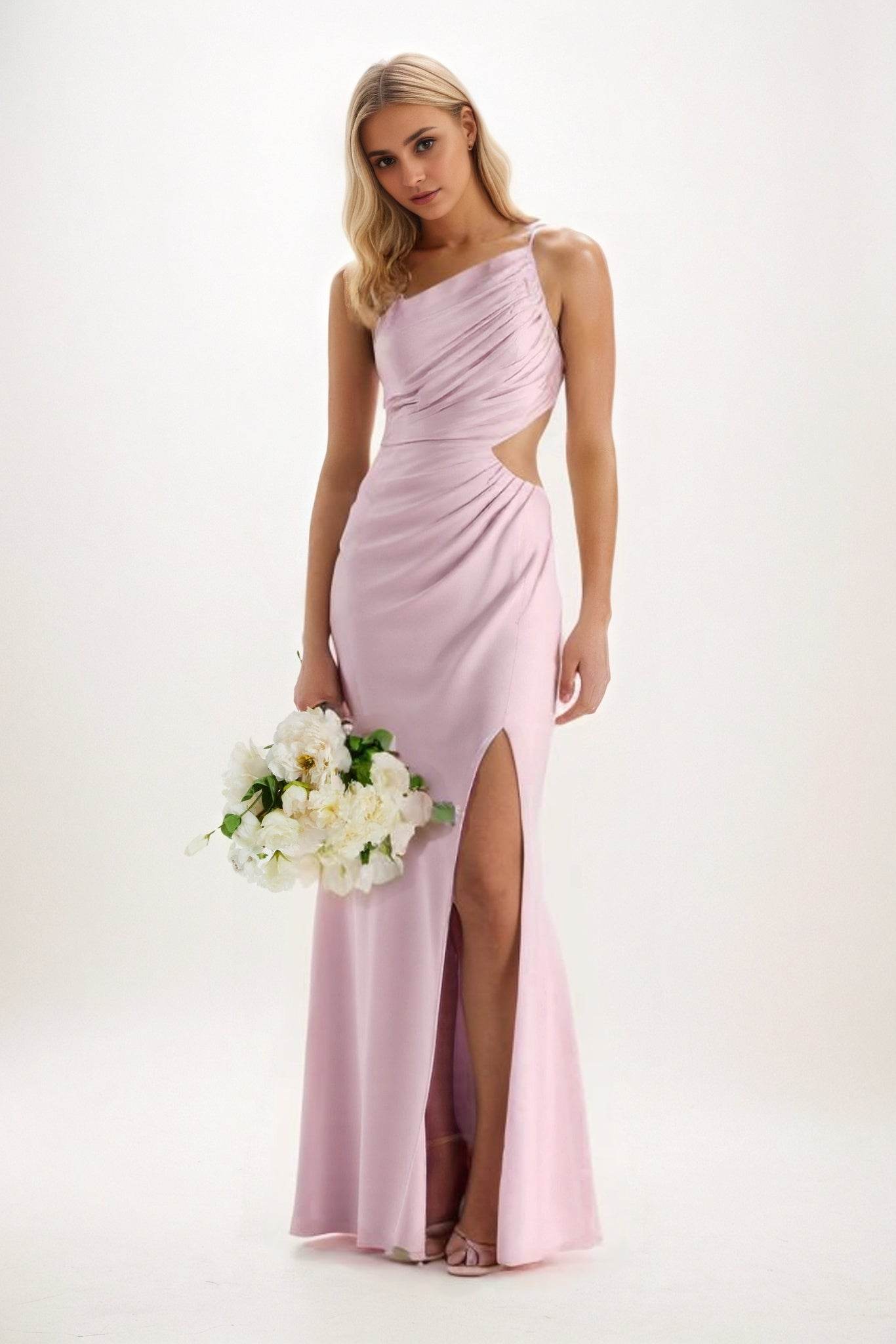 Sheath-Column Maxi Luxe Satin Bridesmaid Dress CB0842 - COCOMELODY
