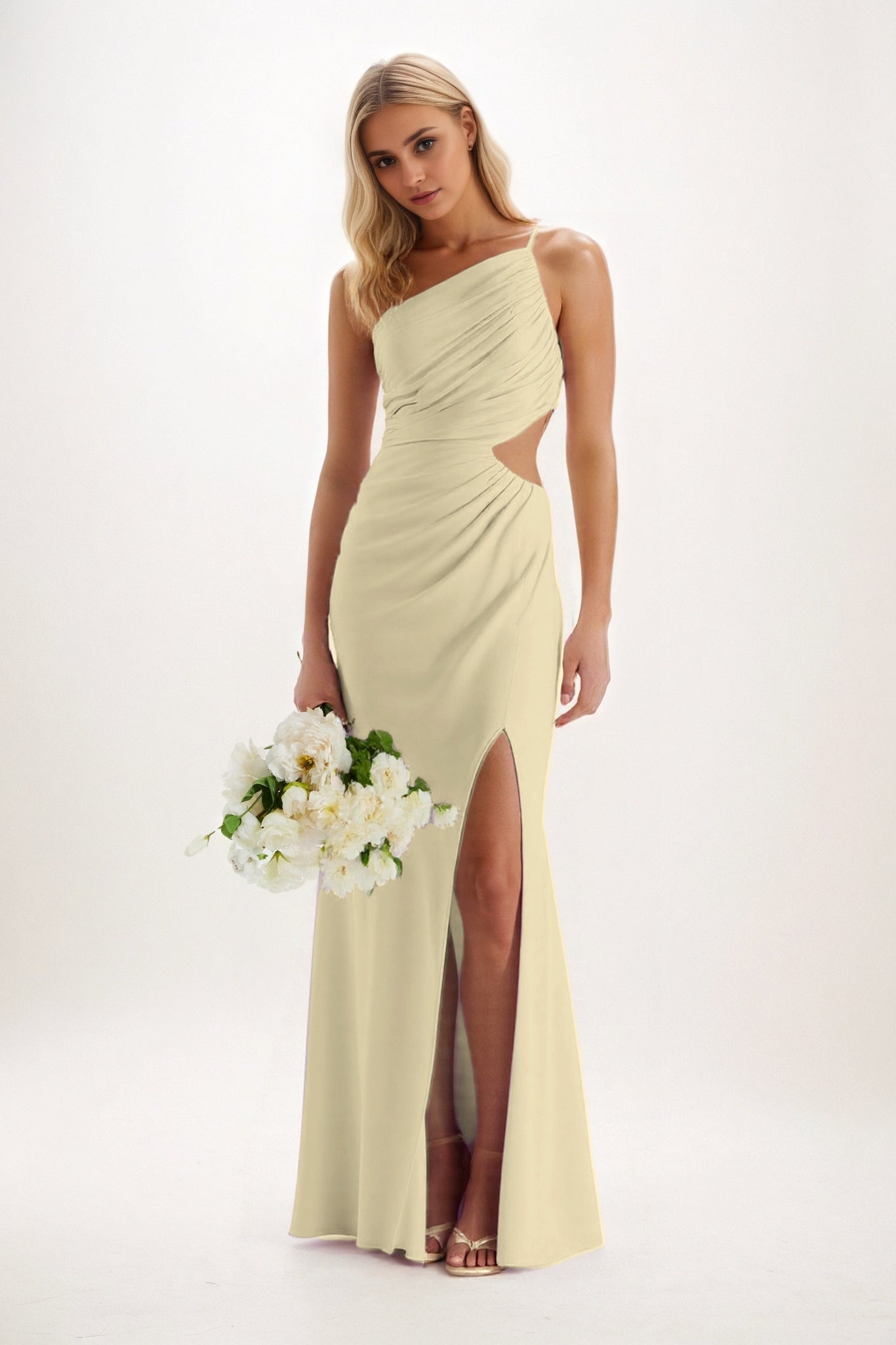 Sheath-Column Maxi Luxe Satin Bridesmaid Dress CB0842