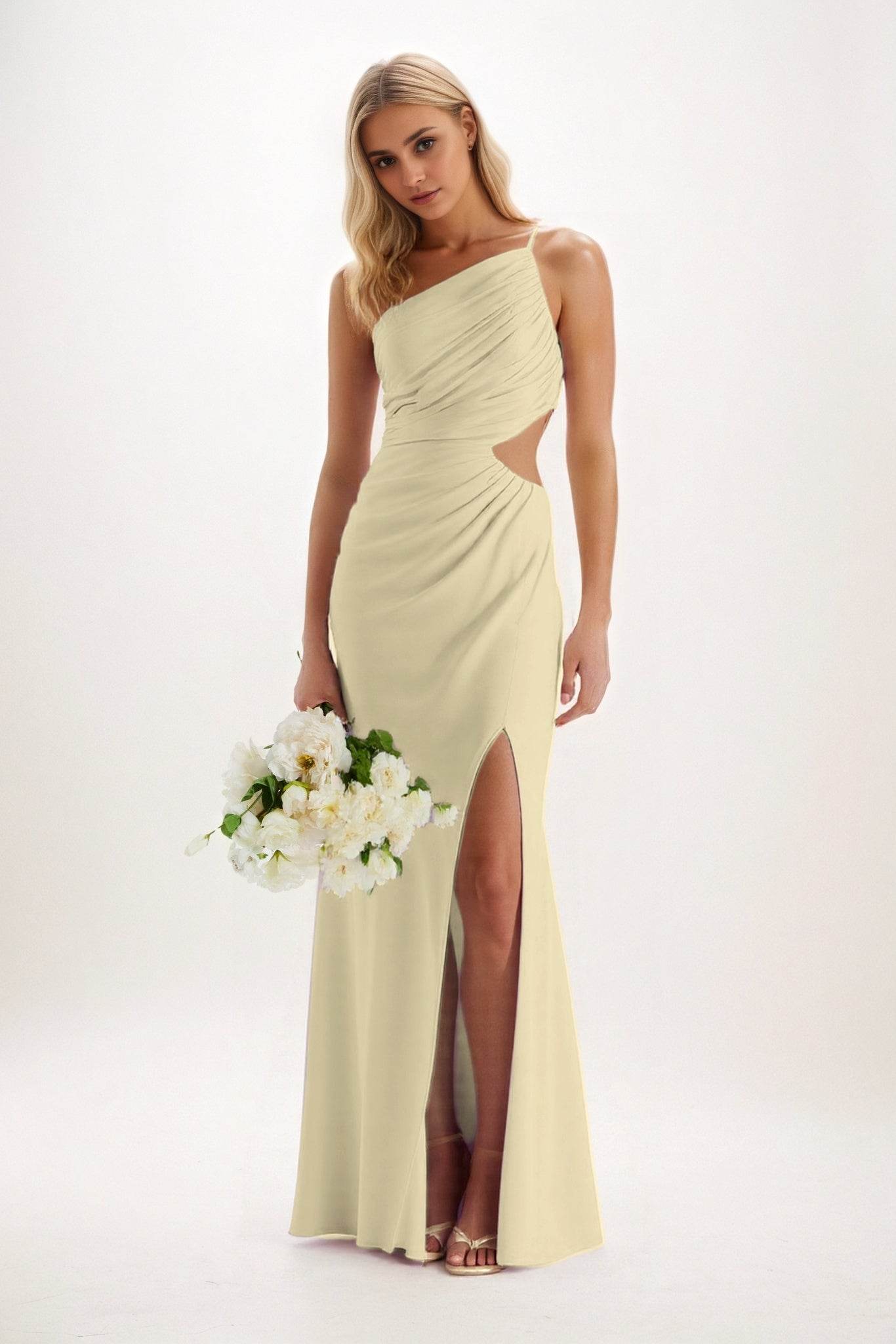 Sheath-Column Maxi Luxe Satin Bridesmaid Dress CB0842 - COCOMELODY