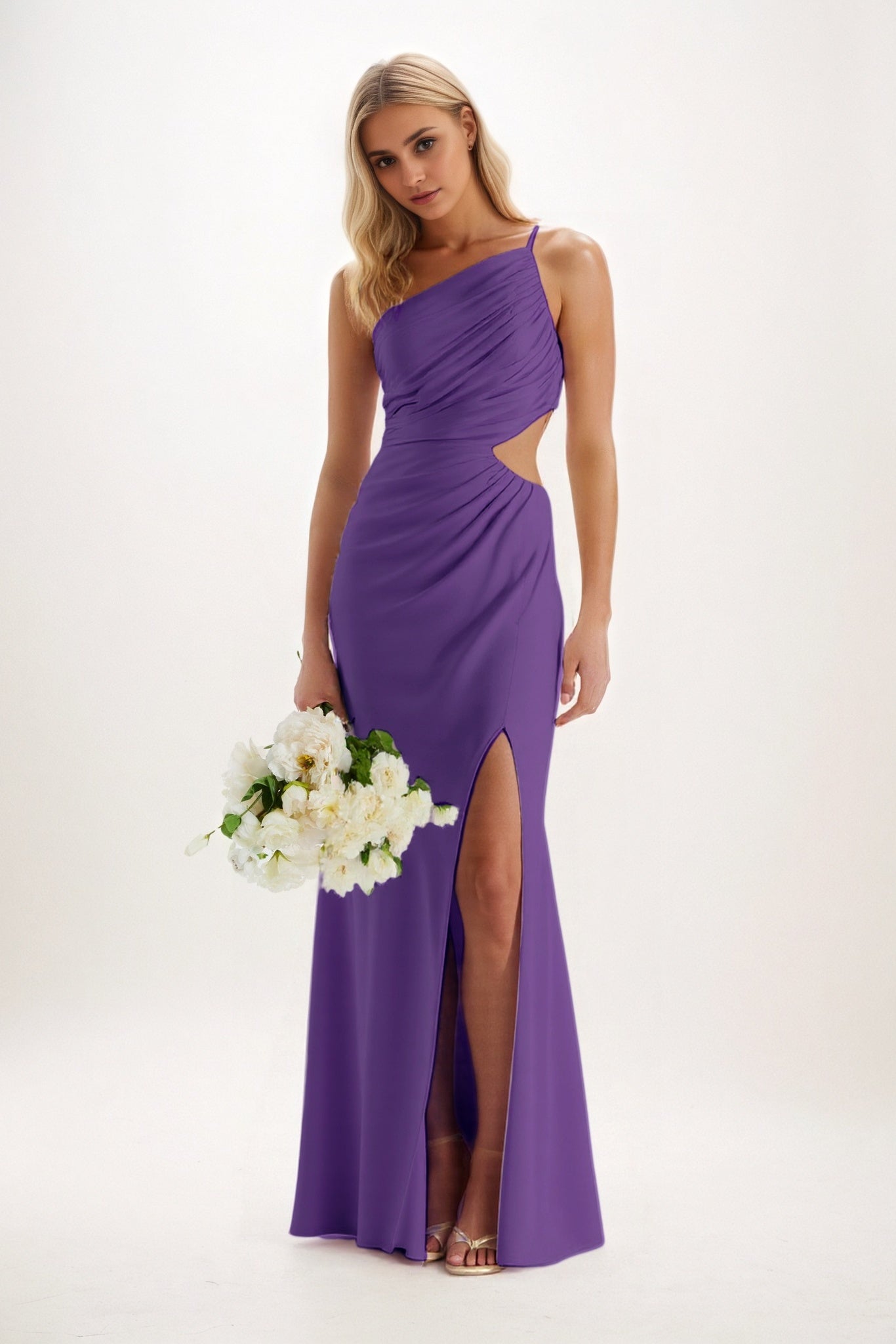 Sheath-Column Maxi Luxe Satin Bridesmaid Dress CB0842
