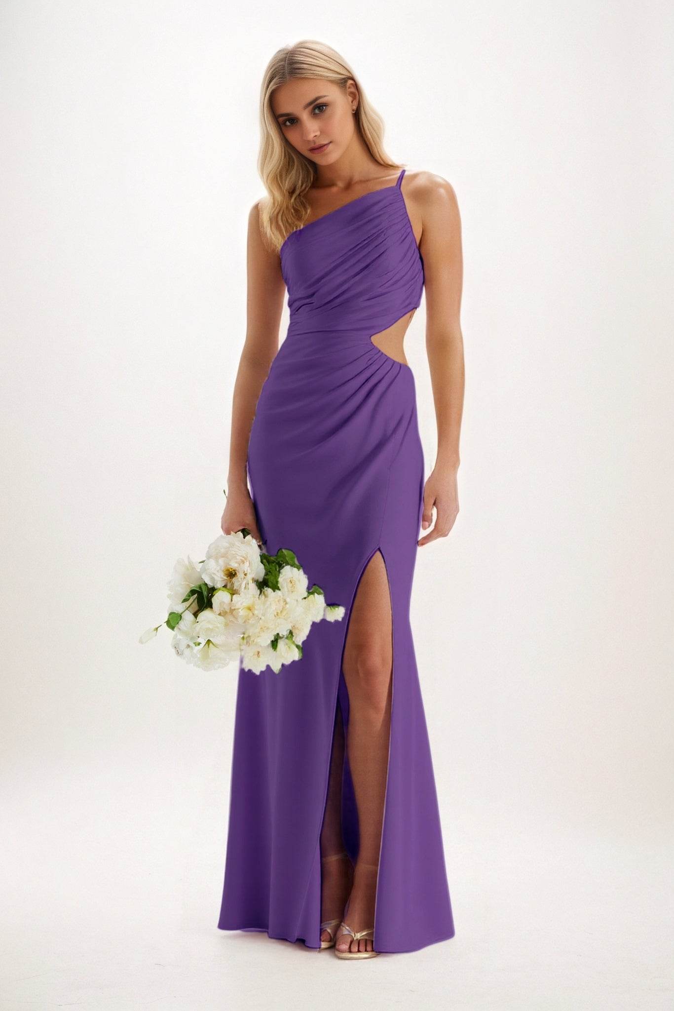 Sheath-Column Maxi Luxe Satin Bridesmaid Dress CB0842 - COCOMELODY