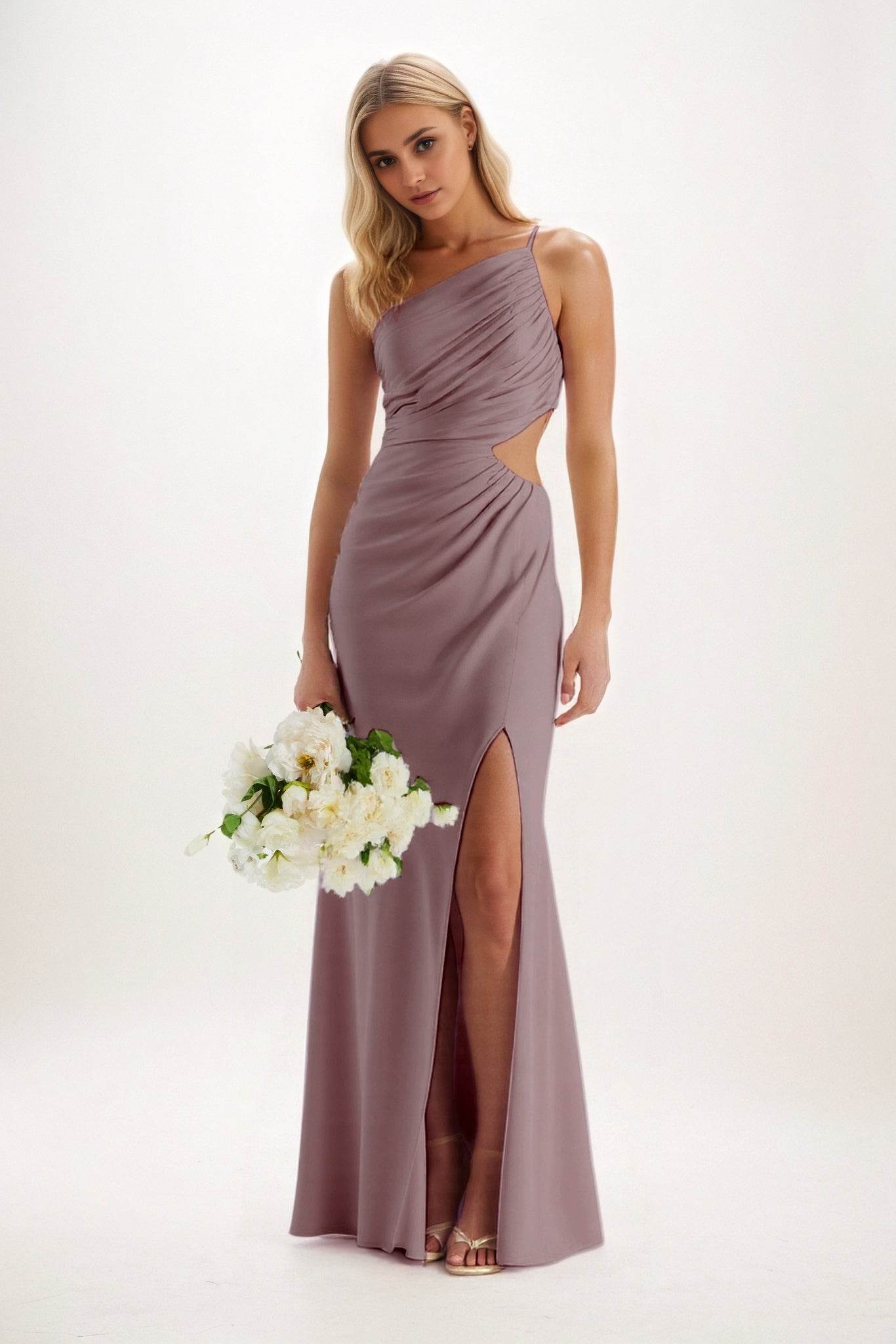 Sheath-Column Maxi Luxe Satin Bridesmaid Dress CB0842 - COCOMELODY