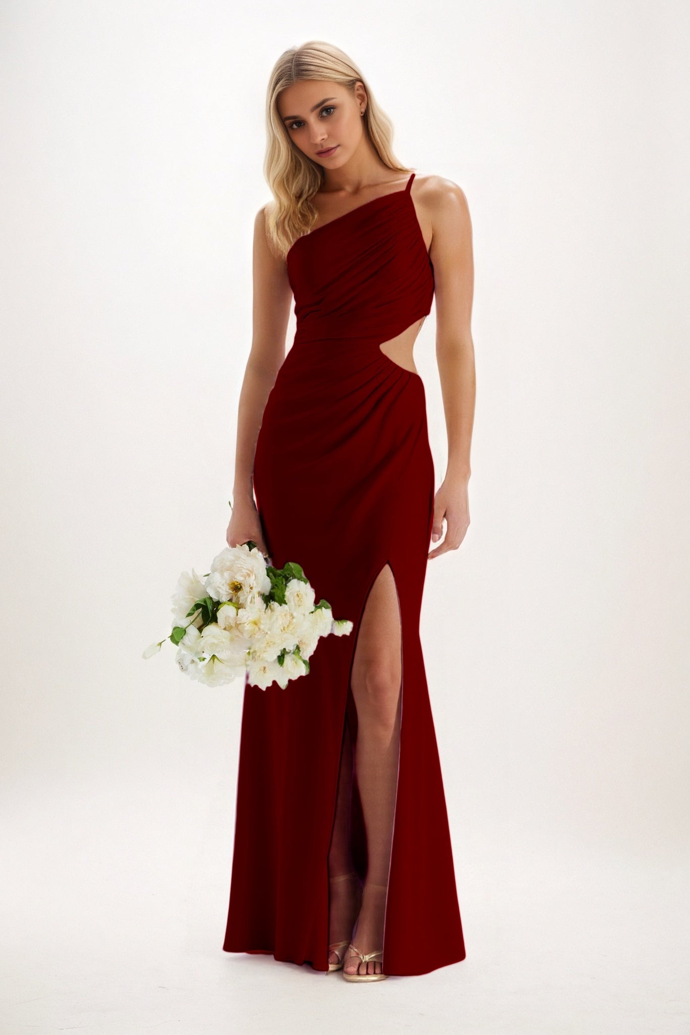 Sheath-Column Maxi Luxe Satin Bridesmaid Dress CB0842