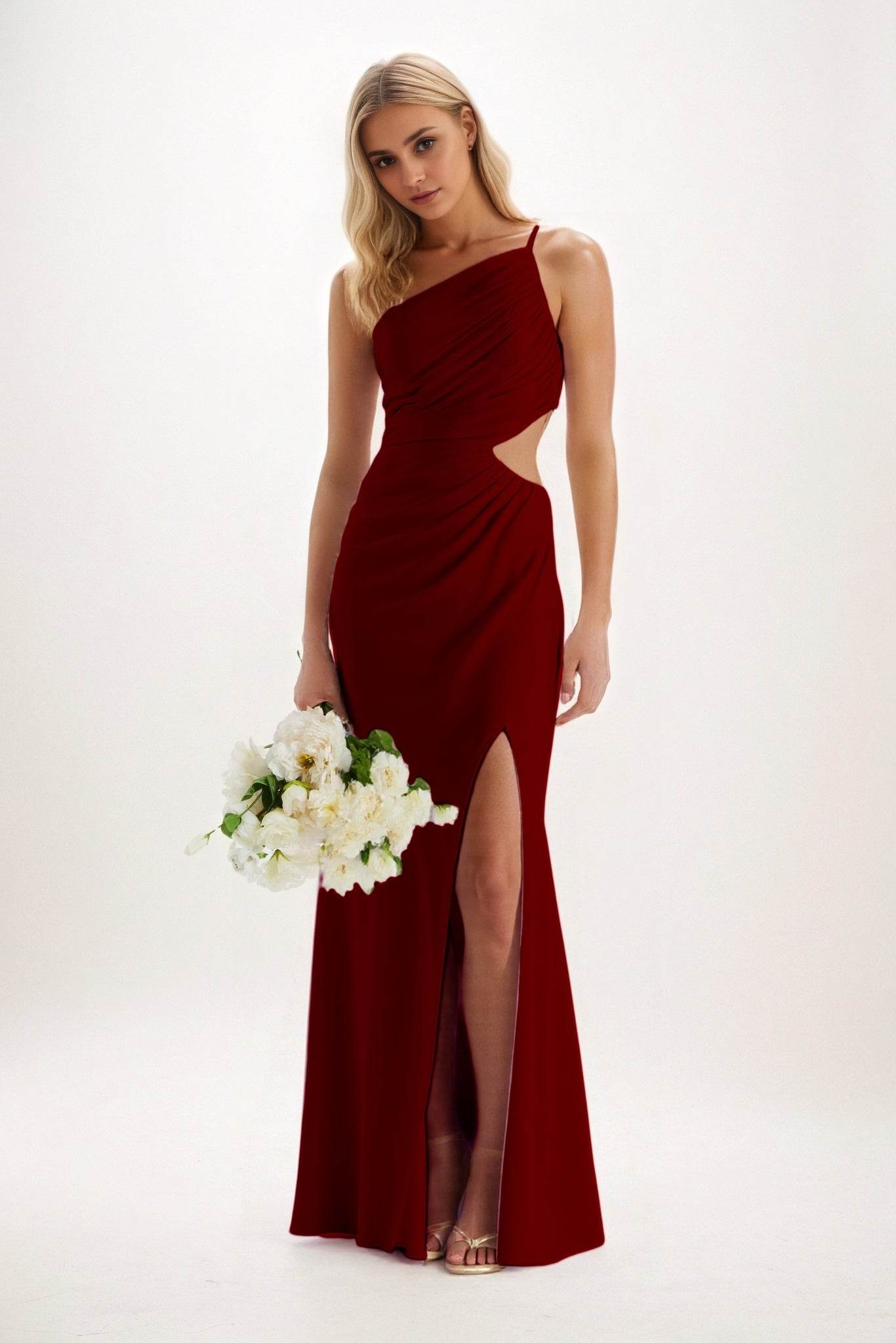 Sheath-Column Maxi Luxe Satin Bridesmaid Dress CB0842 - COCOMELODY