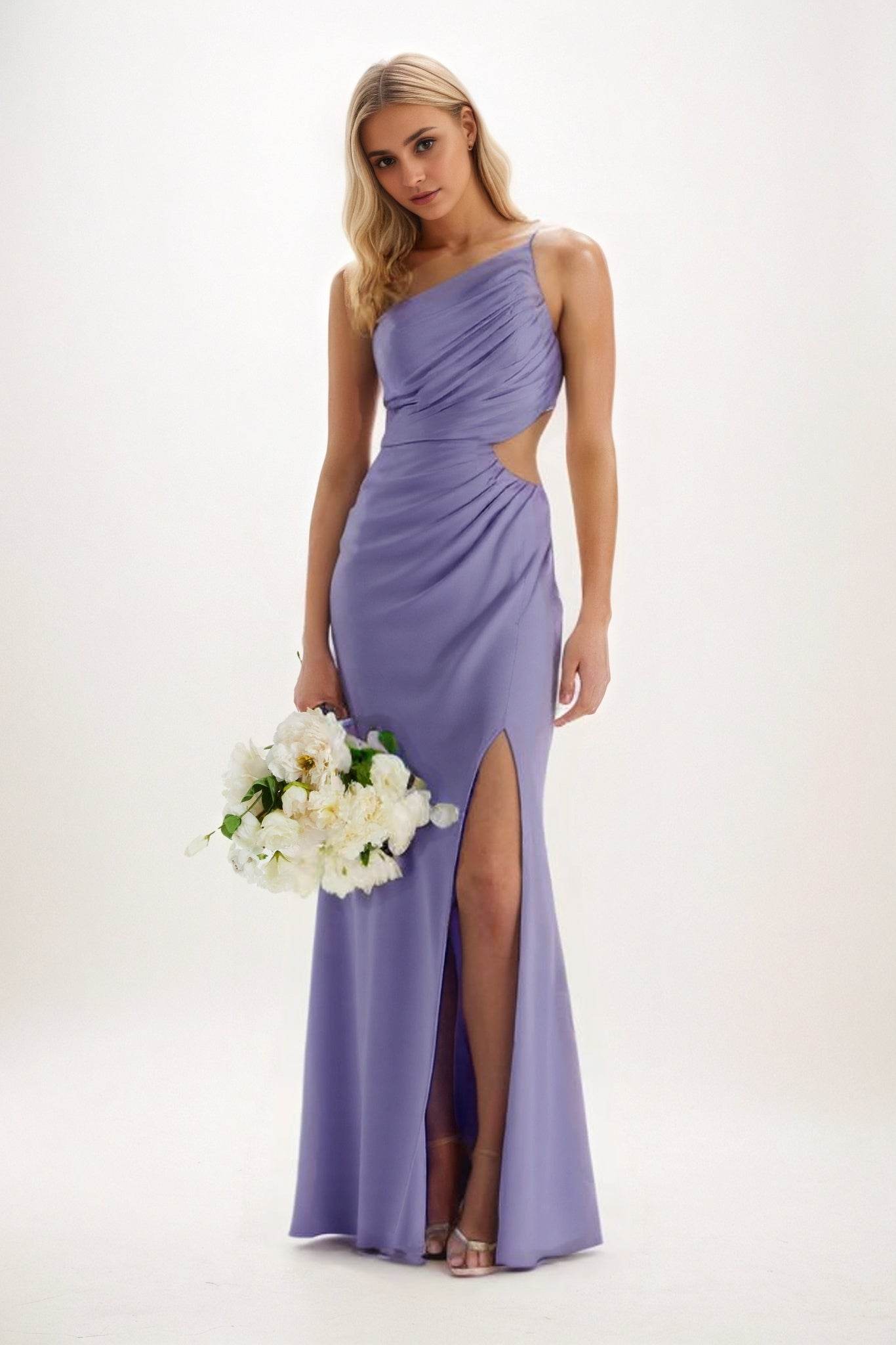 Sheath-Column Maxi Luxe Satin Bridesmaid Dress CB0842 - COCOMELODY