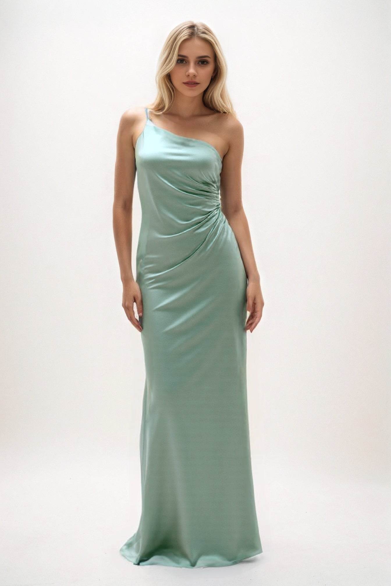 Sheath-Column Maxi Luxe Satin Bridesmaid Dress CB0843 - COCOMELODY