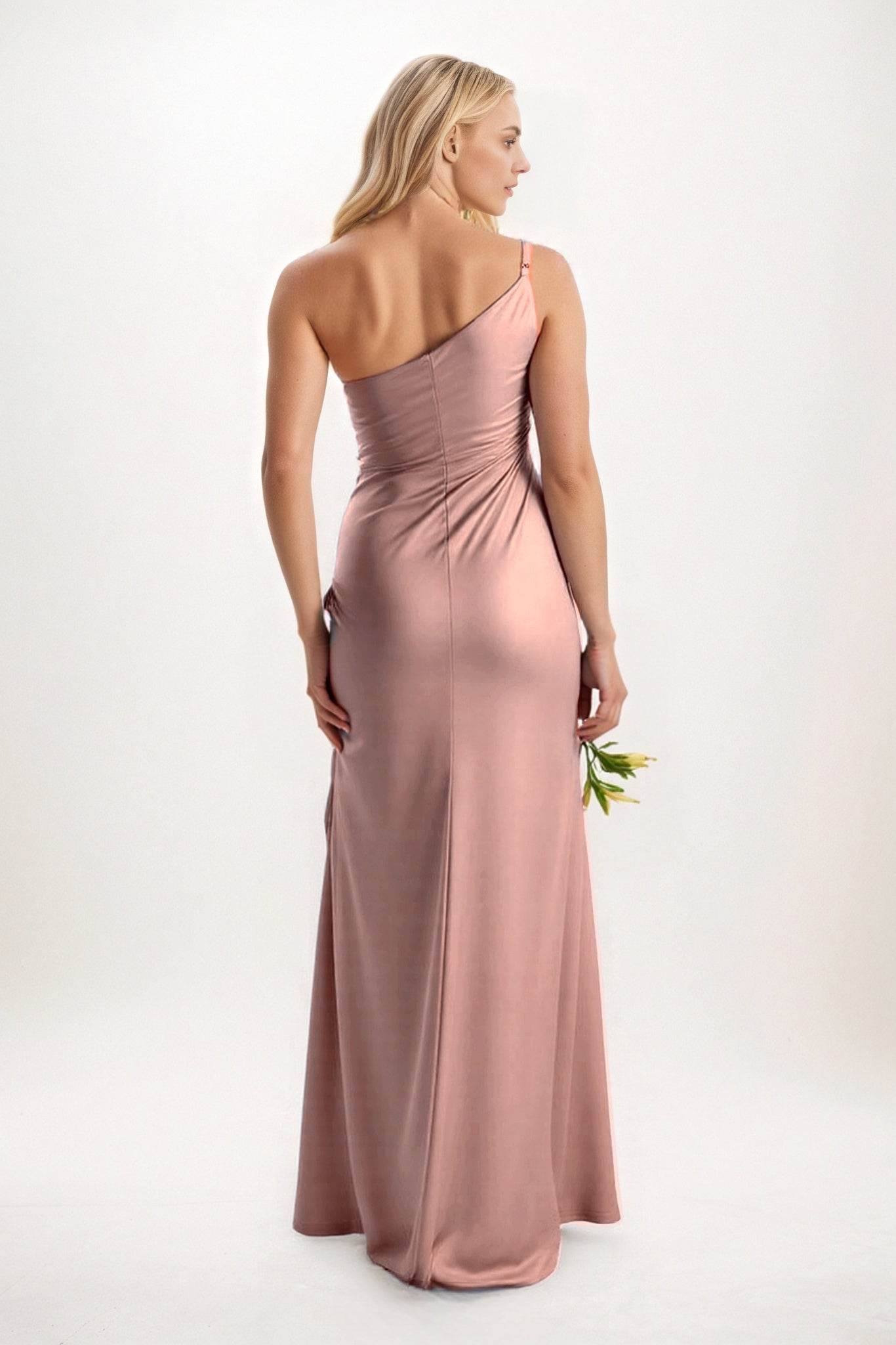 Sheath-Column Maxi Luxe Satin Bridesmaid Dress CB0843 - COCOMELODY