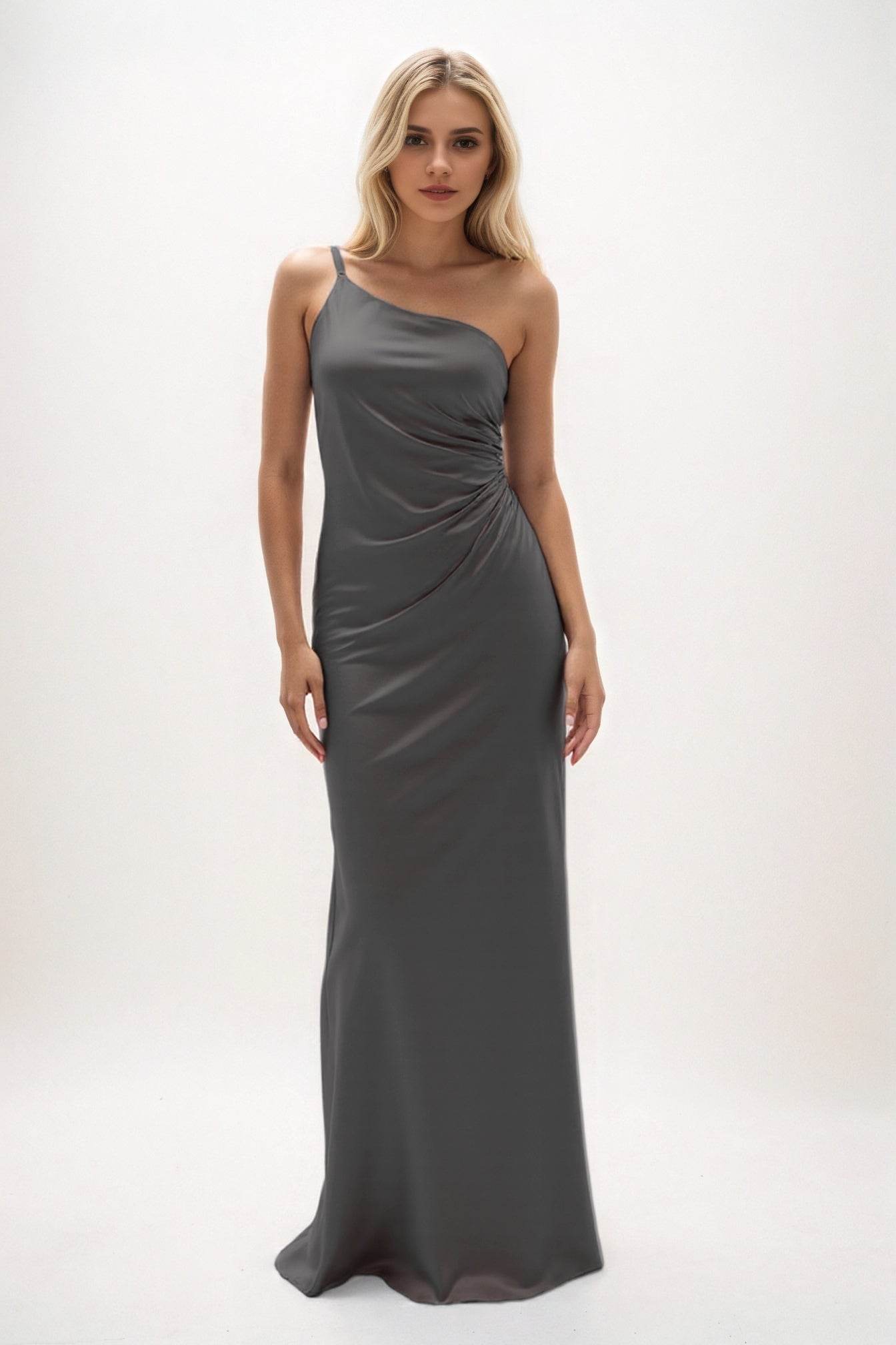 Sheath-Column Maxi Luxe Satin Bridesmaid Dress CB0843 - COCOMELODY