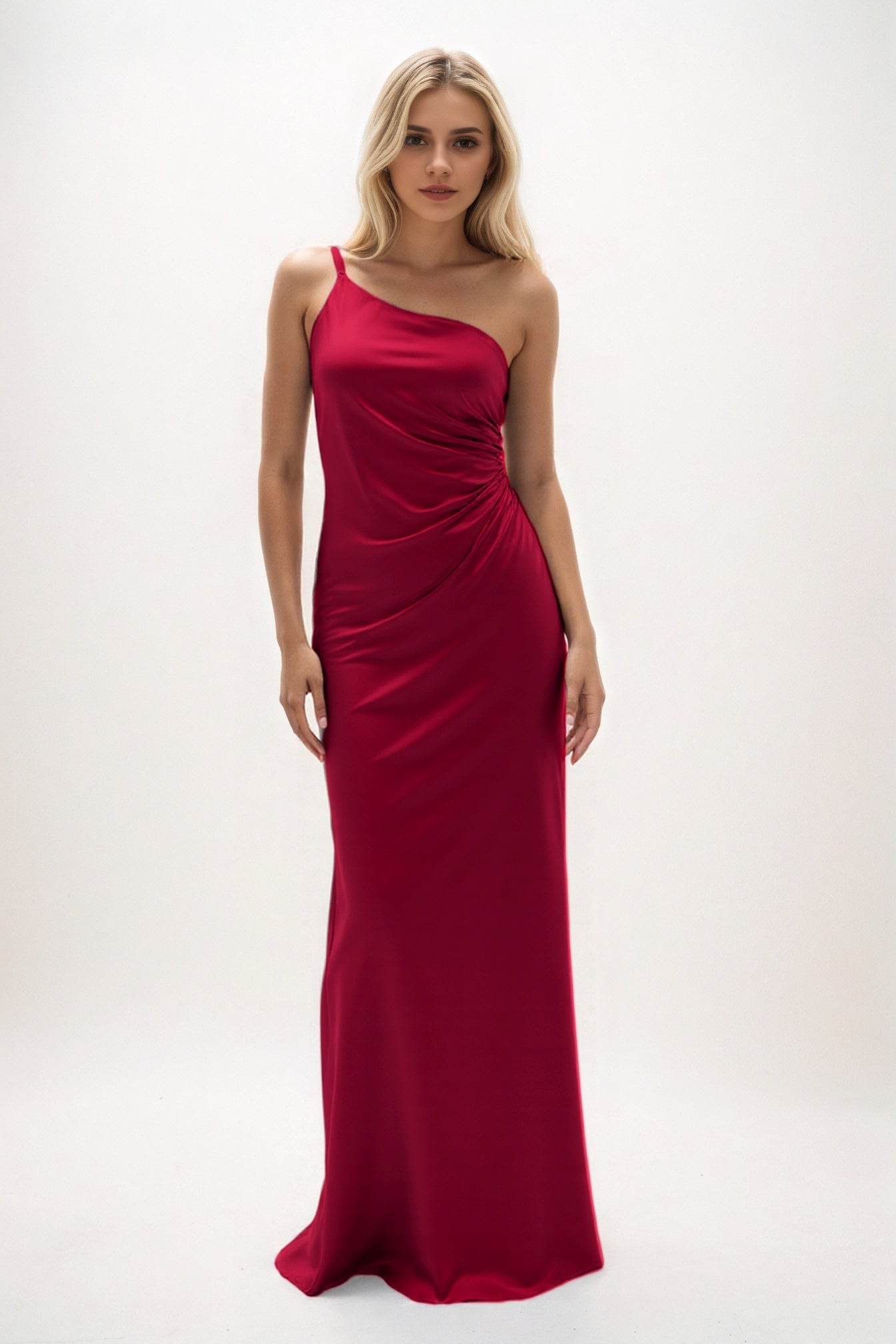 Sheath-Column Maxi Luxe Satin Bridesmaid Dress CB0843 - COCOMELODY