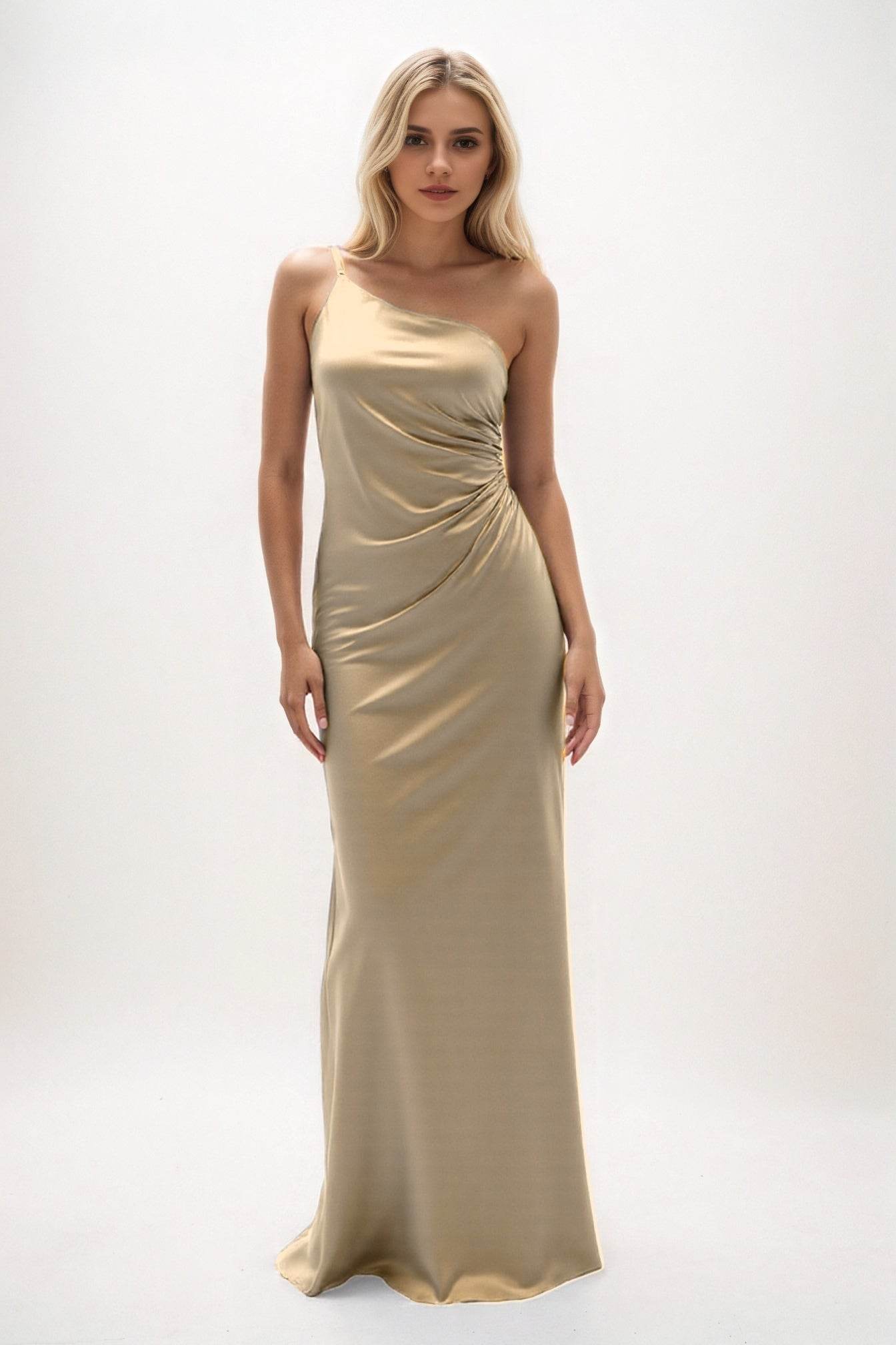 Sheath-Column Maxi Luxe Satin Bridesmaid Dress CB0843 - COCOMELODY
