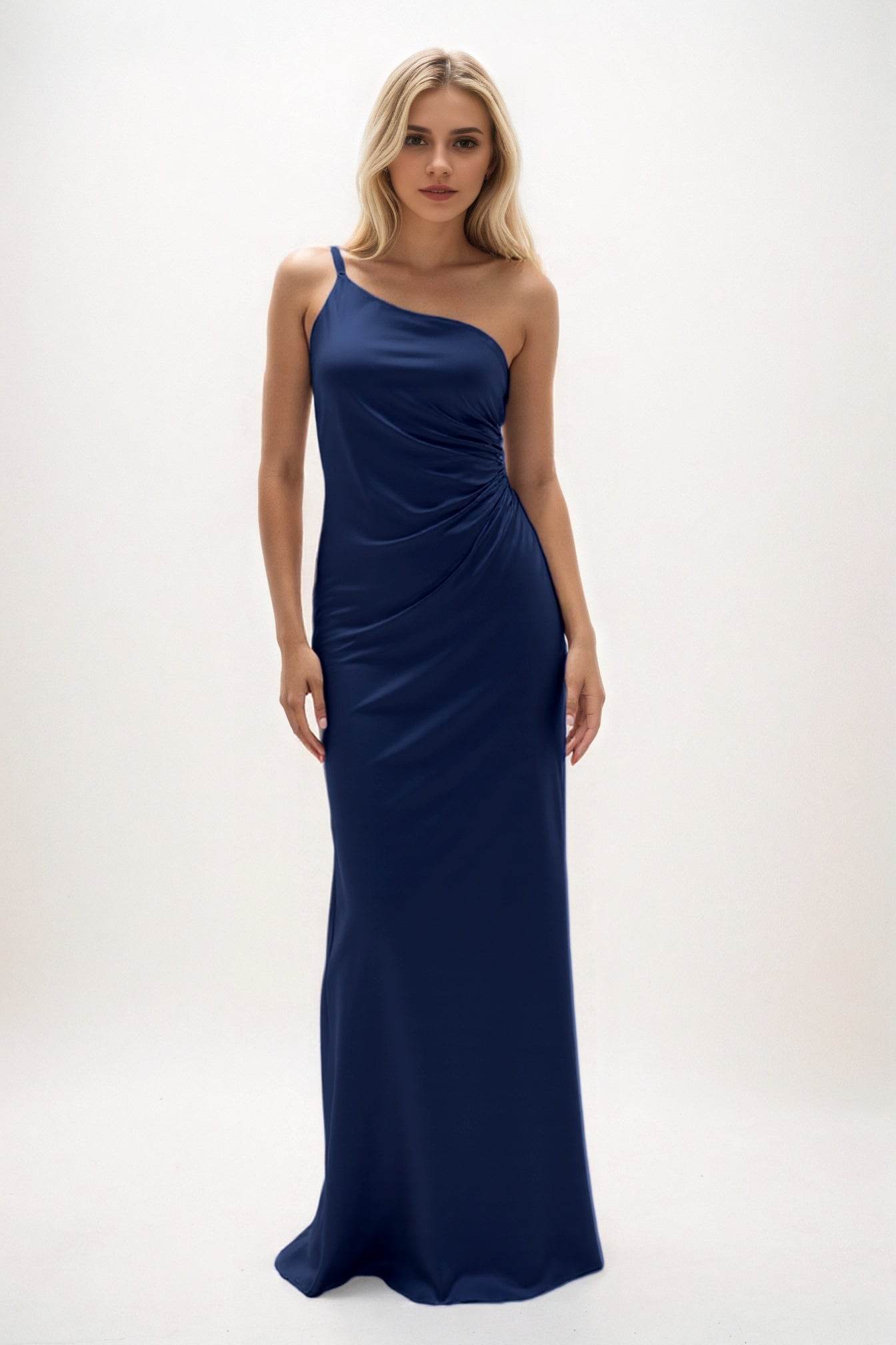 Sheath-Column Maxi Luxe Satin Bridesmaid Dress CB0843 - COCOMELODY