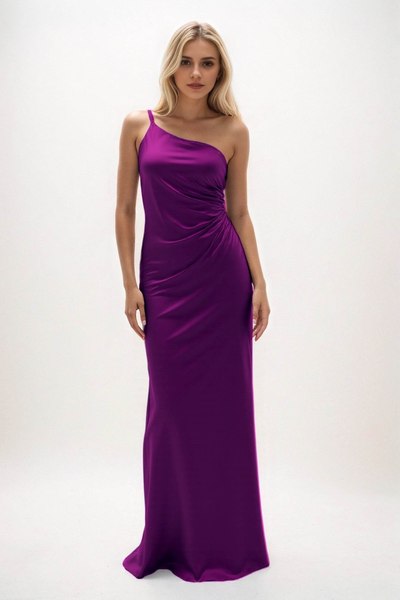 Sheath-Column Maxi Luxe Satin Bridesmaid Dress CB0843 - COCOMELODY