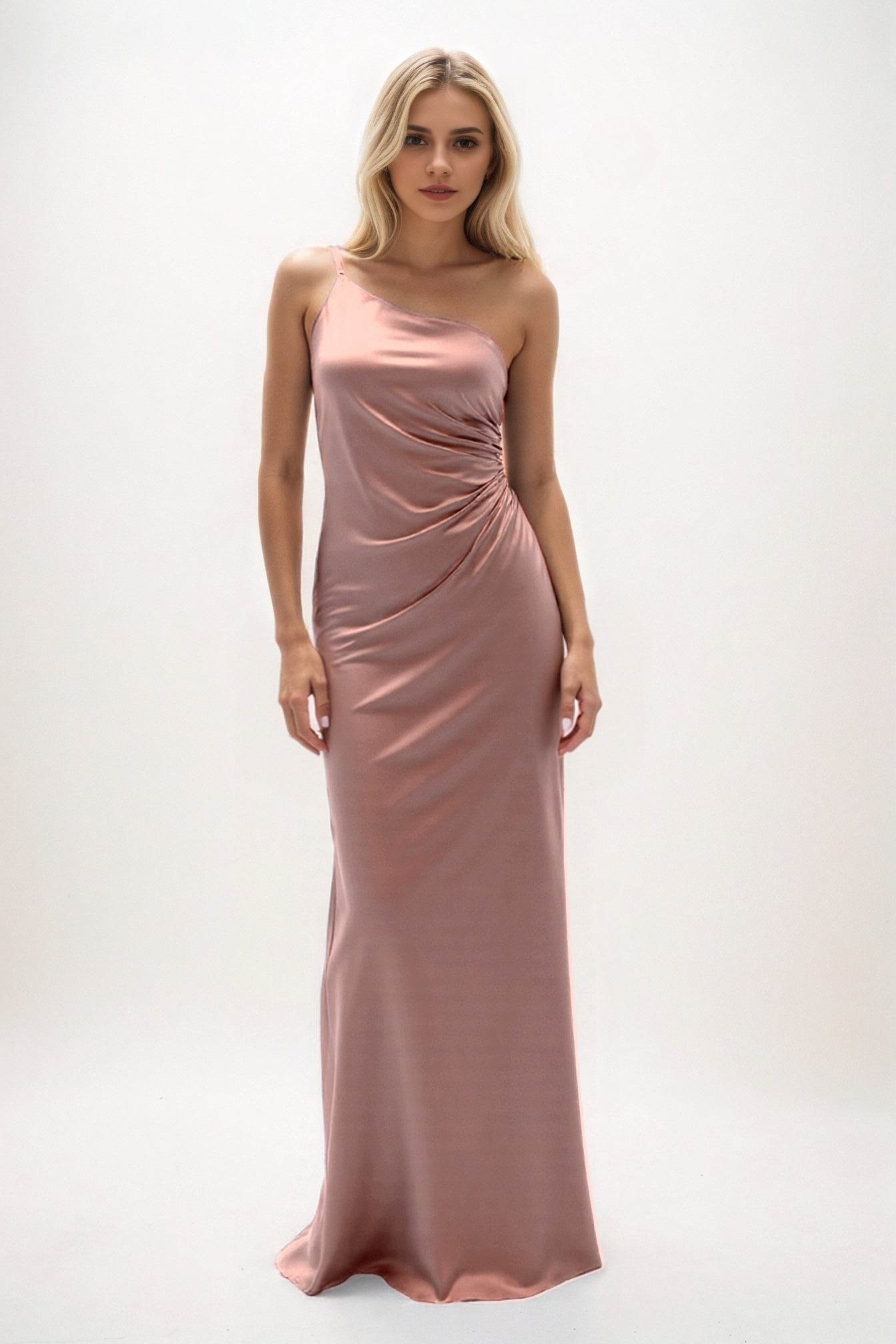 Sheath-Column Maxi Luxe Satin Bridesmaid Dress CB0843 - COCOMELODY