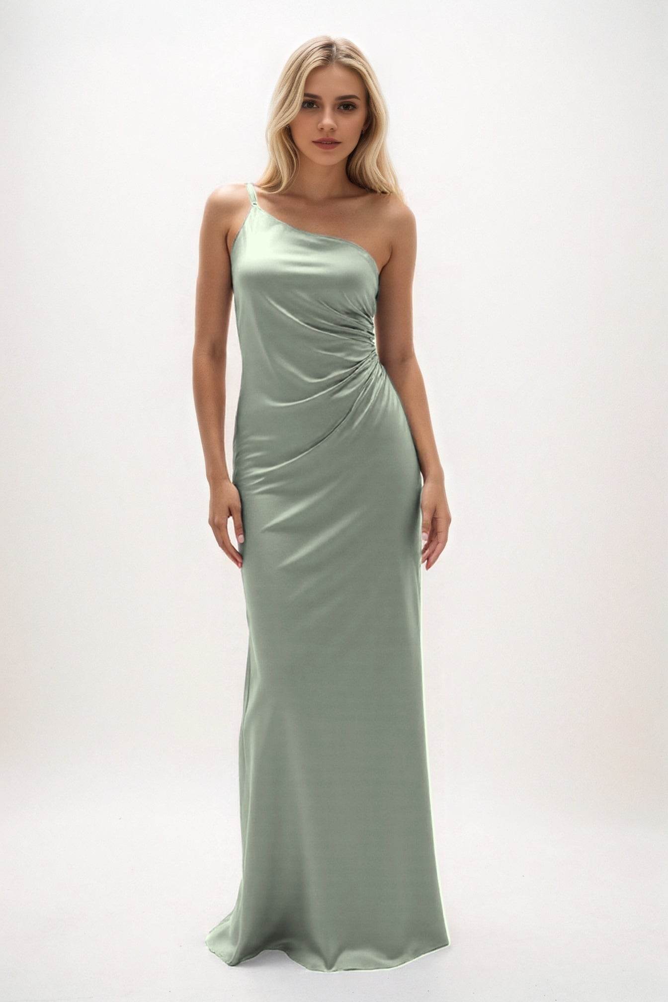 Sheath-Column Maxi Luxe Satin Bridesmaid Dress CB0843 - COCOMELODY