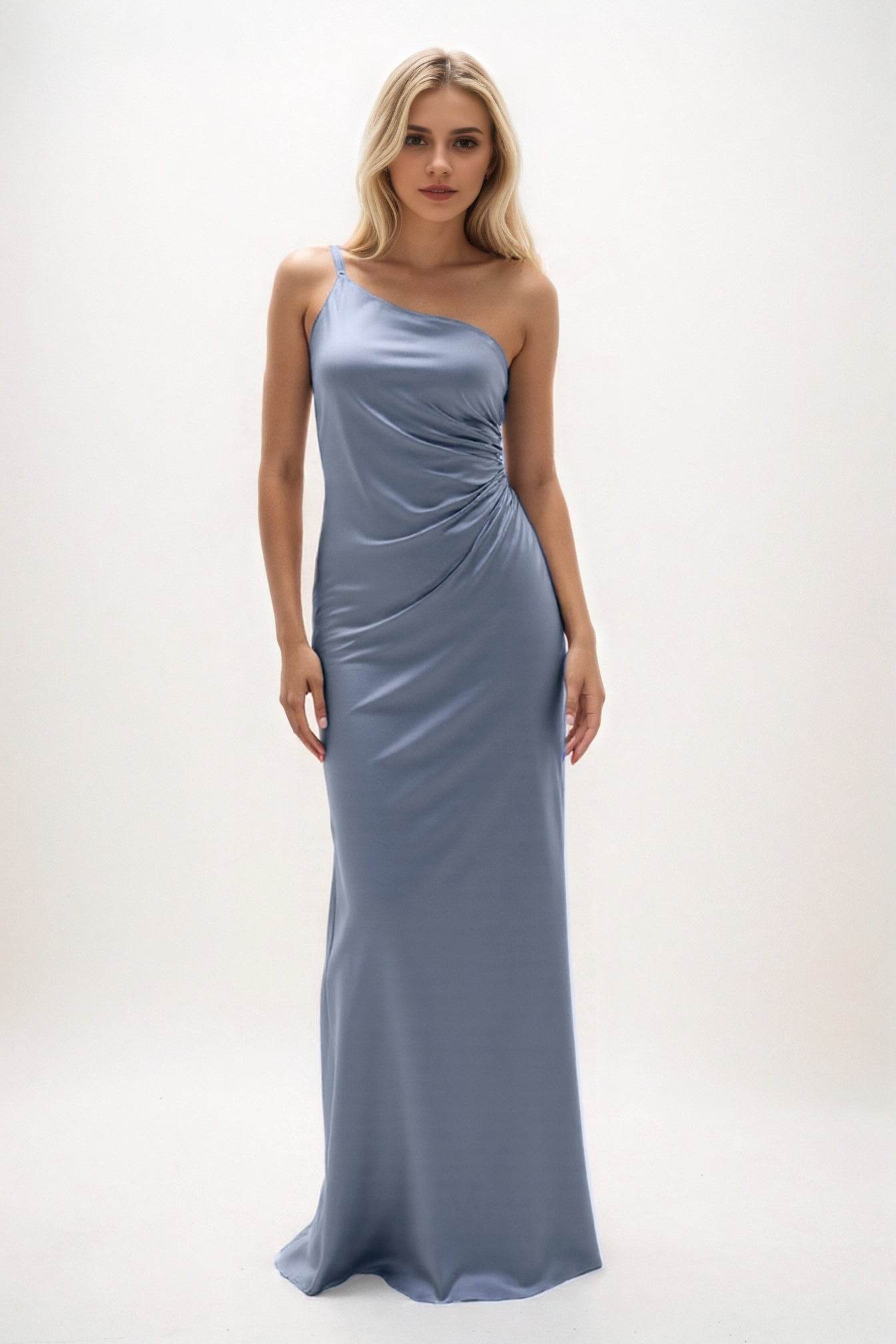 Sheath-Column Maxi Luxe Satin Bridesmaid Dress CB0843 - COCOMELODY
