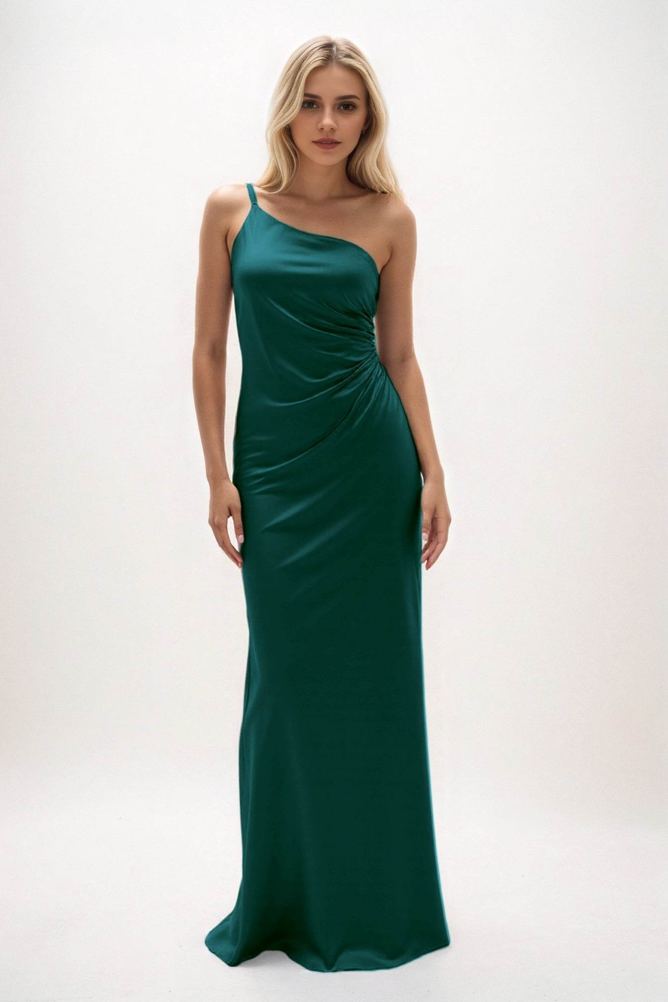 Sheath-Column Maxi Luxe Satin Bridesmaid Dress CB0843 - COCOMELODY