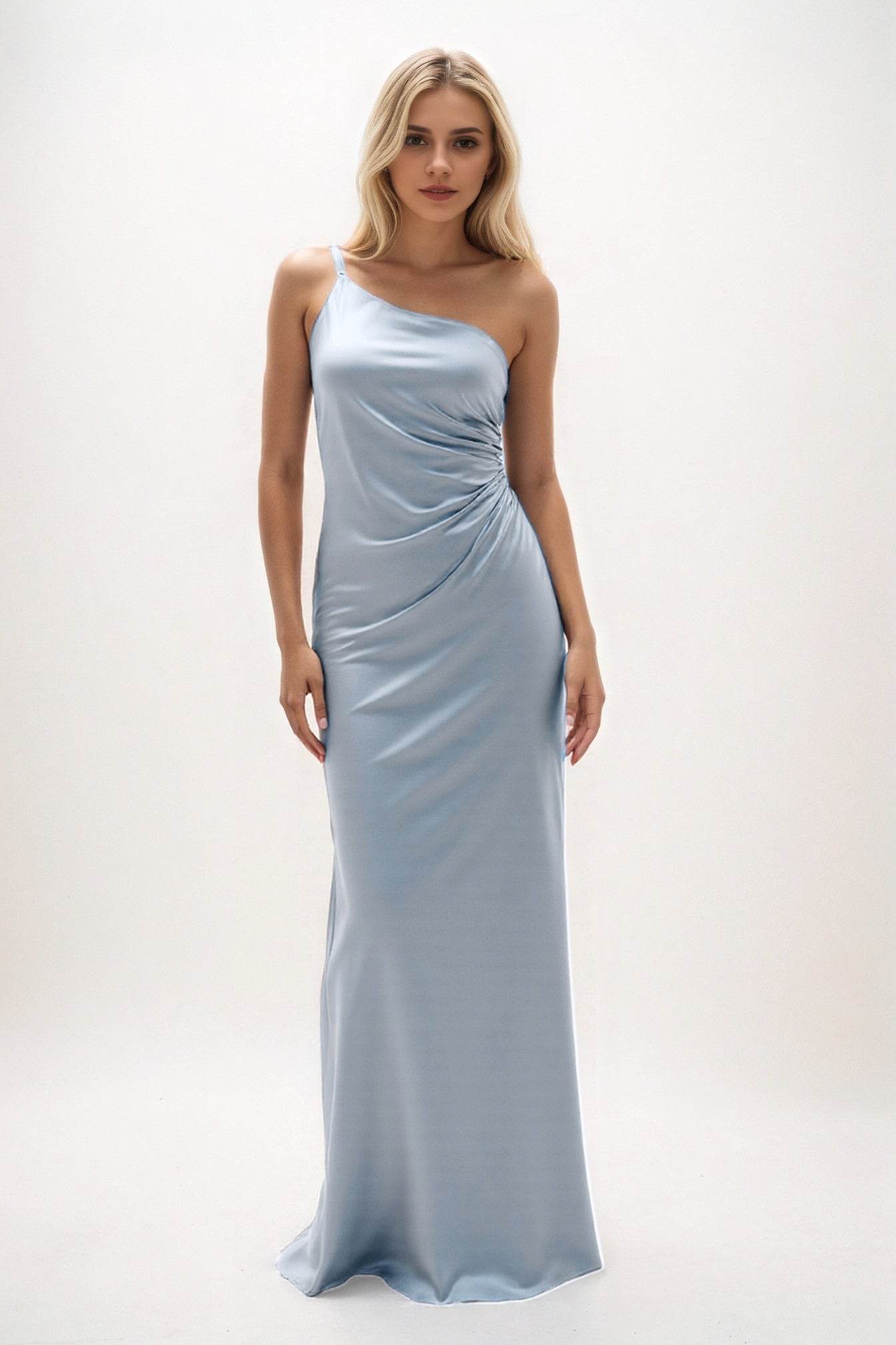 Sheath-Column Maxi Luxe Satin Bridesmaid Dress CB0843 - COCOMELODY
