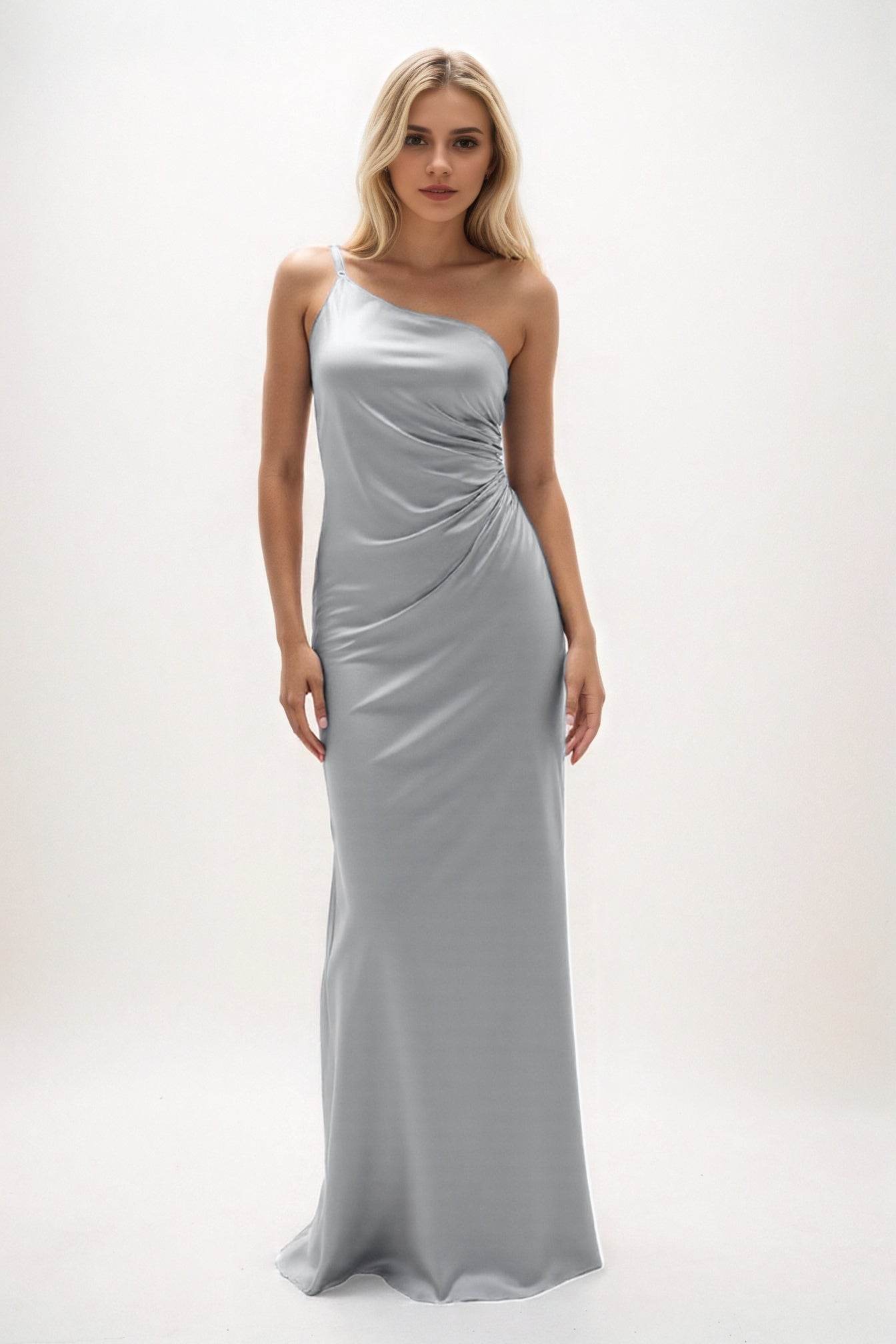 Sheath-Column Maxi Luxe Satin Bridesmaid Dress CB0843 - COCOMELODY