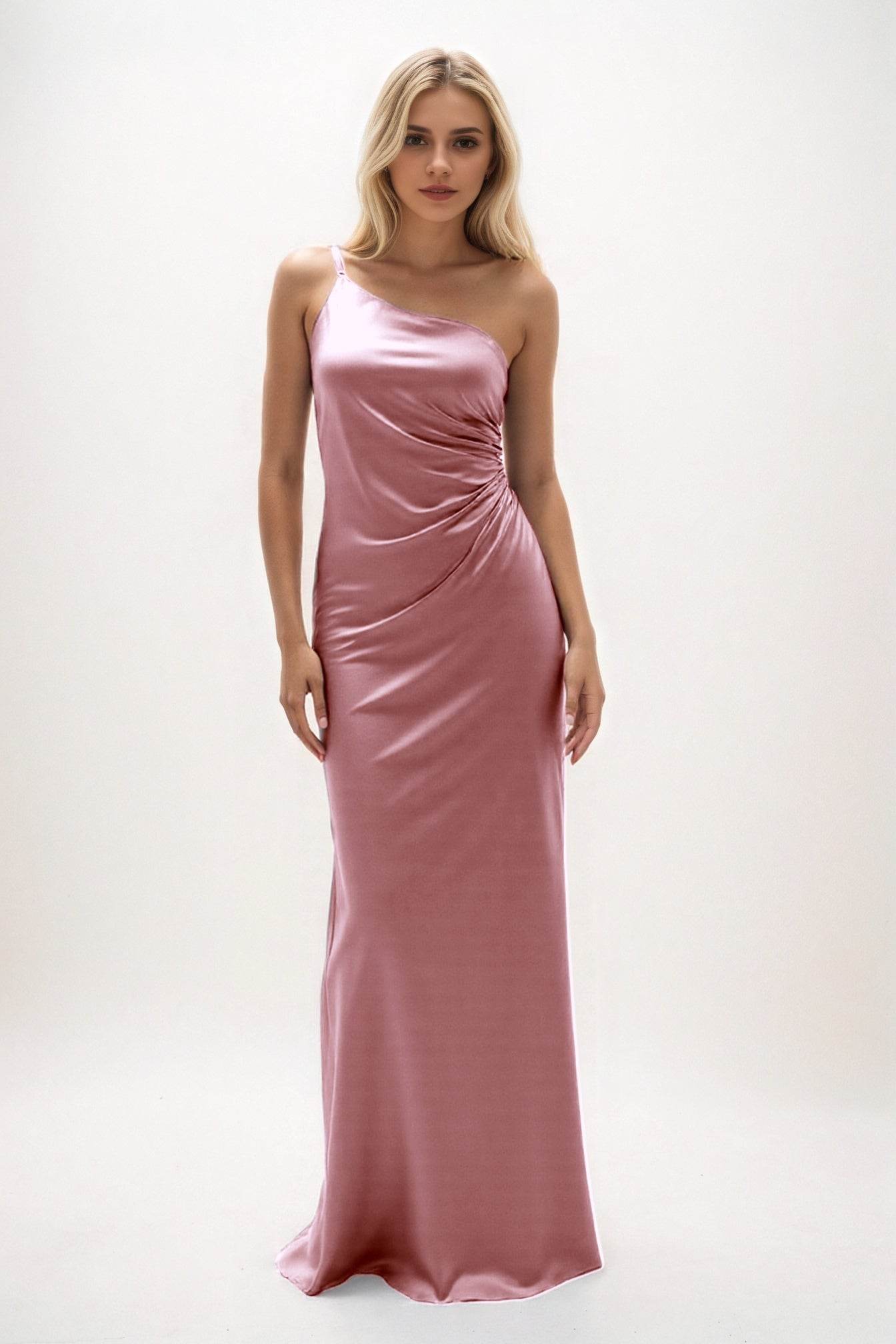 Sheath-Column Maxi Luxe Satin Bridesmaid Dress CB0843 - COCOMELODY