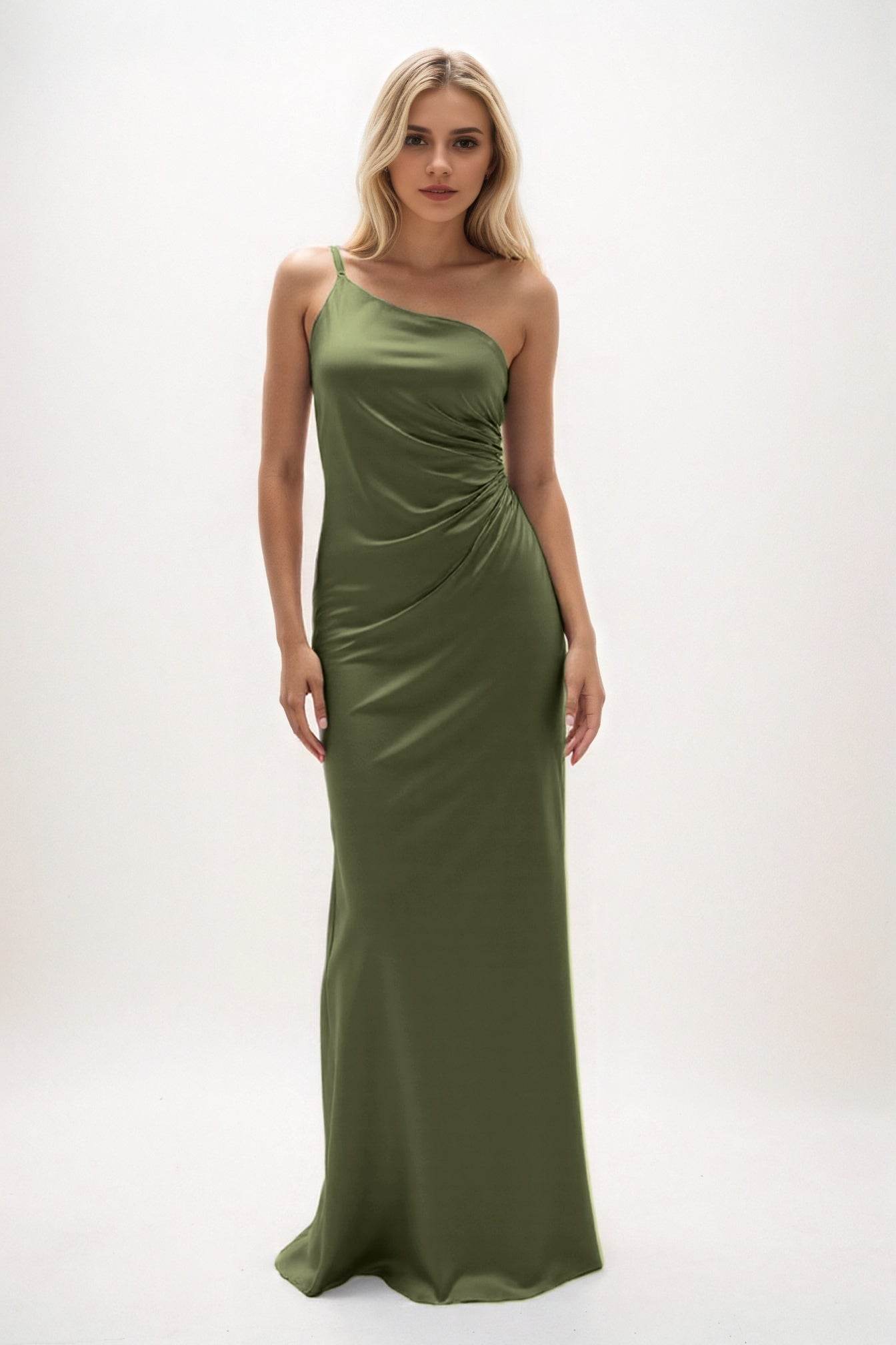 Sheath-Column Maxi Luxe Satin Bridesmaid Dress CB0843 - COCOMELODY