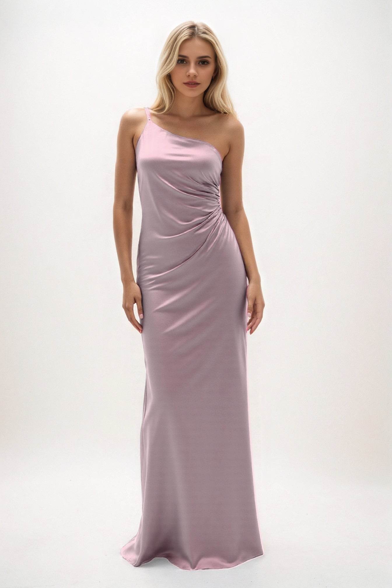 Sheath-Column Maxi Luxe Satin Bridesmaid Dress CB0843 - COCOMELODY