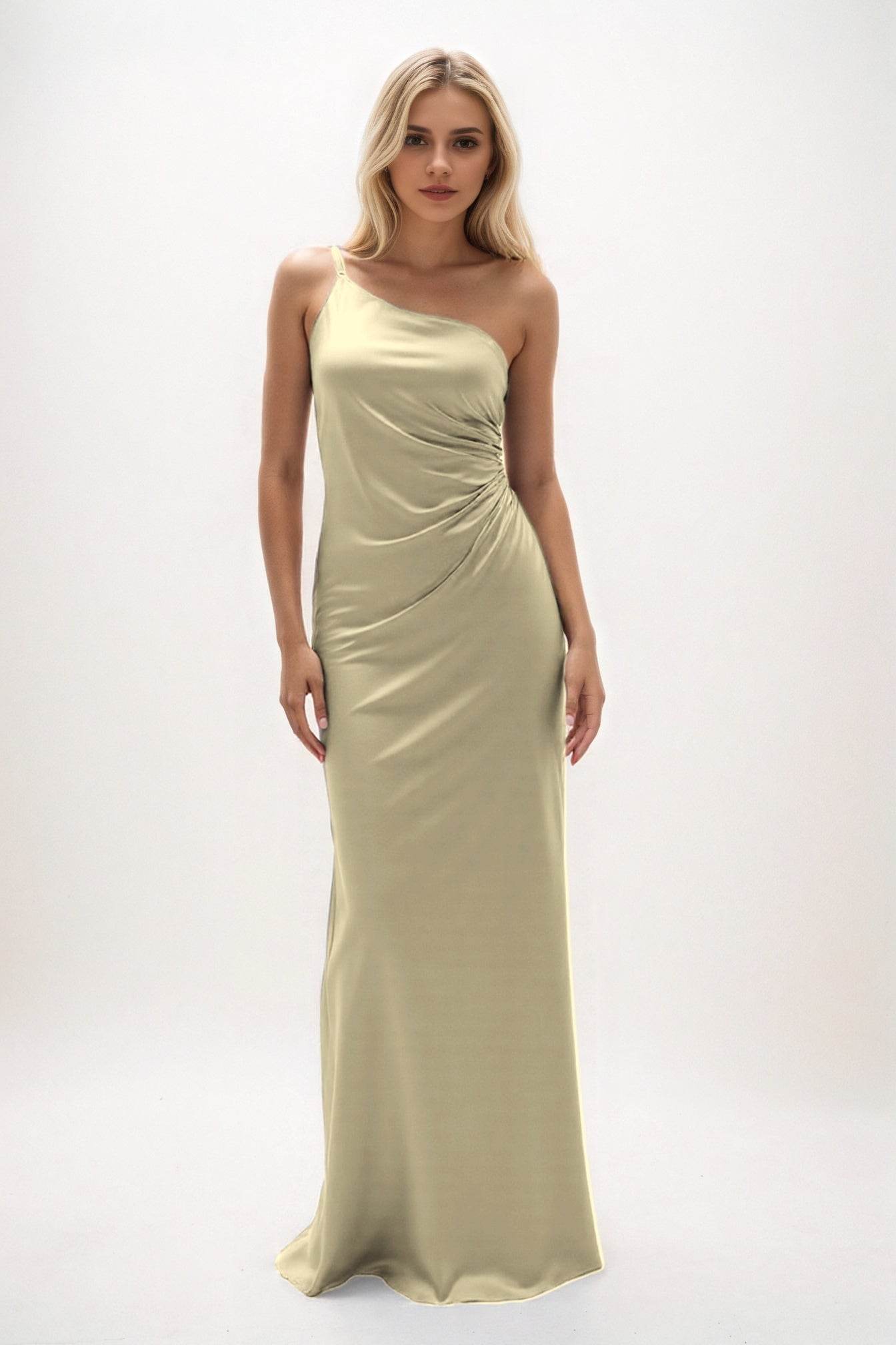 Sheath-Column Maxi Luxe Satin Bridesmaid Dress CB0843 - COCOMELODY