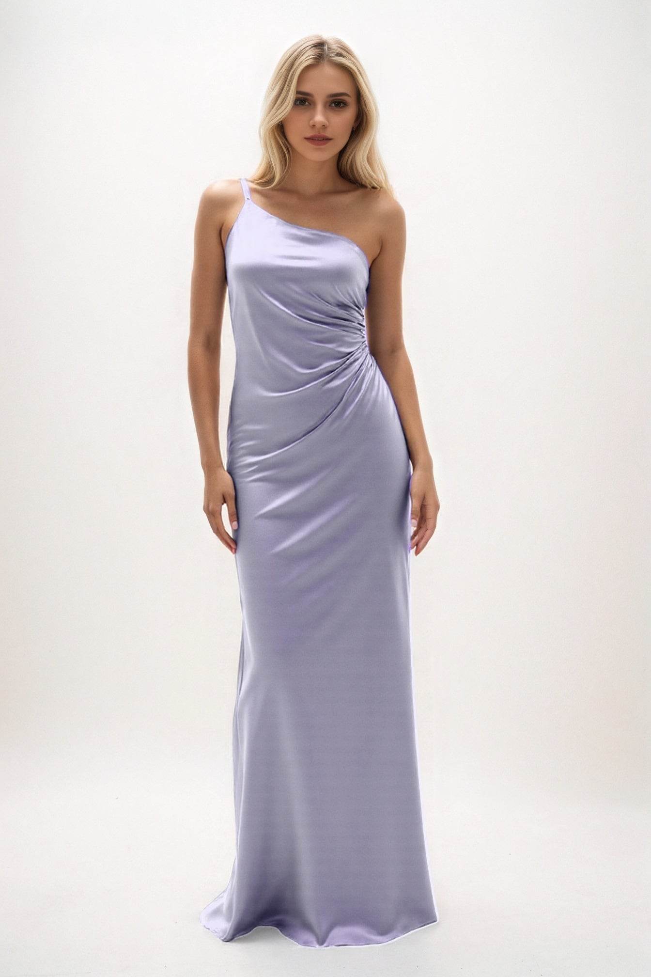 Sheath-Column Maxi Luxe Satin Bridesmaid Dress CB0843 - COCOMELODY
