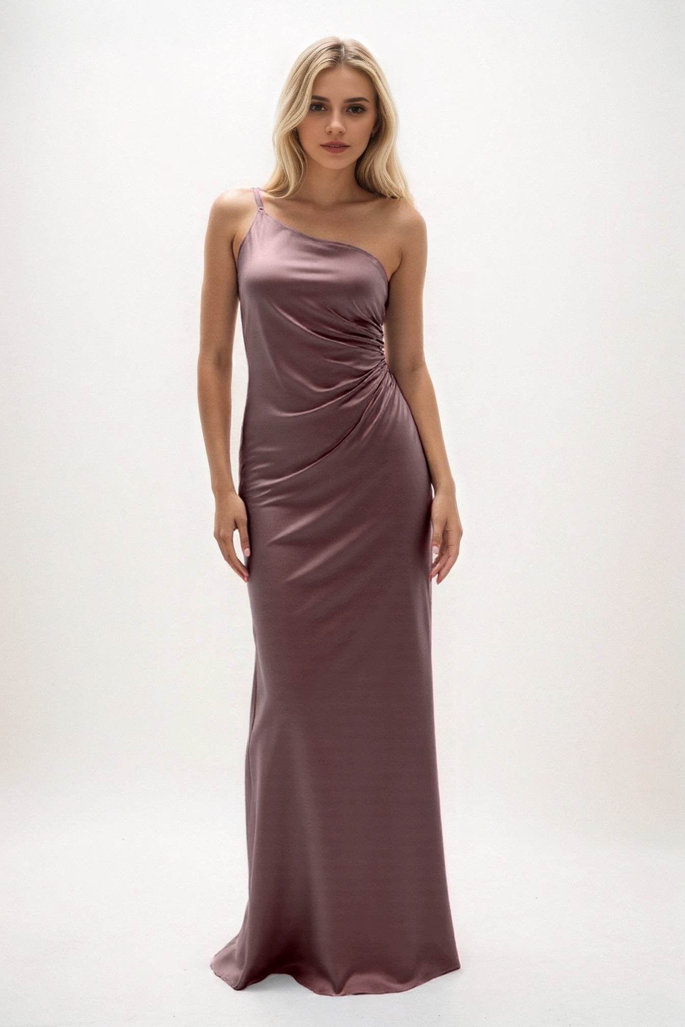Sheath-Column Maxi Luxe Satin Bridesmaid Dress CB0843 - COCOMELODY
