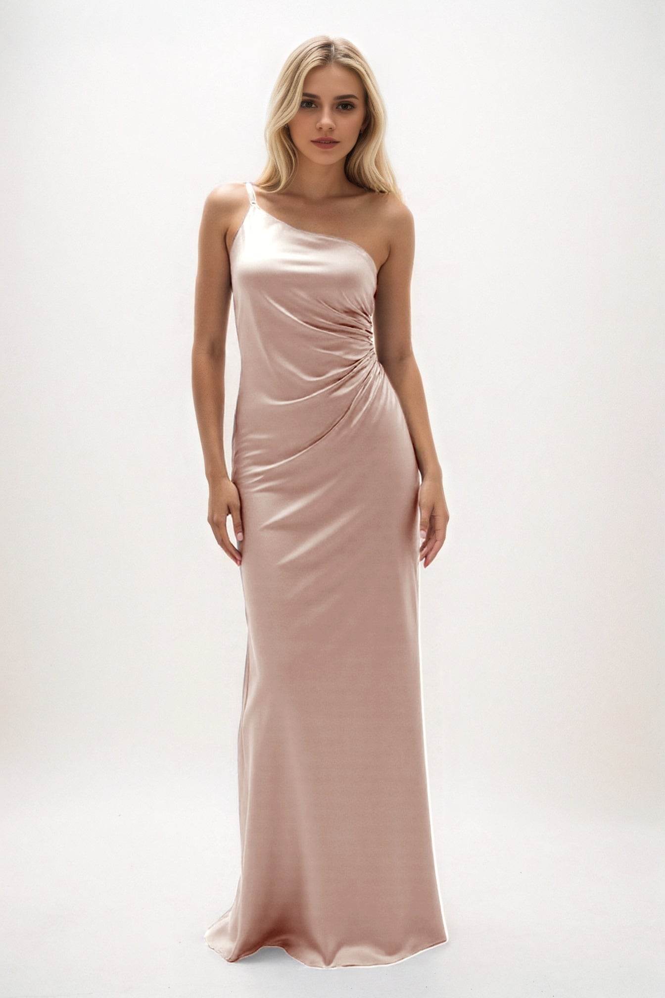 Sheath-Column Maxi Luxe Satin Bridesmaid Dress CB0843 - COCOMELODY