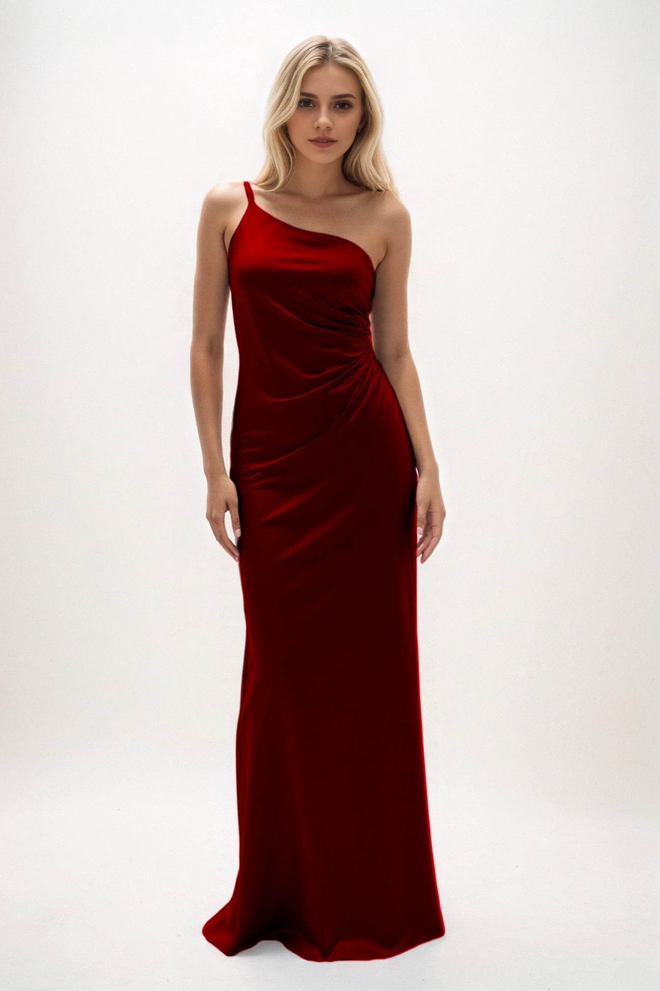 Sheath-Column Maxi Luxe Satin Bridesmaid Dress CB0843 - COCOMELODY