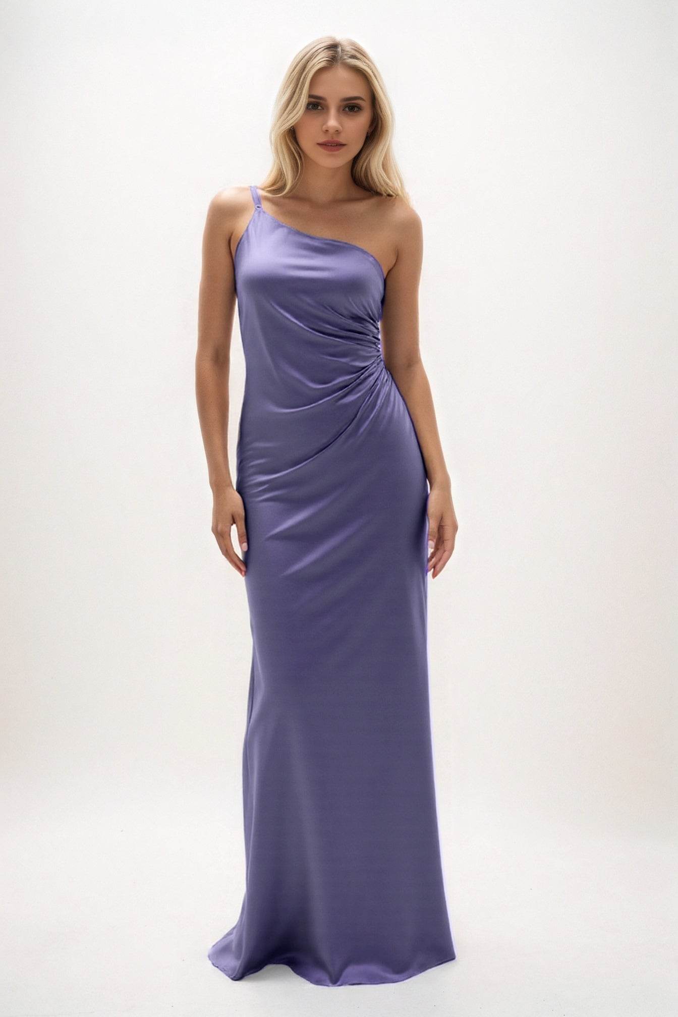 Sheath-Column Maxi Luxe Satin Bridesmaid Dress CB0843 - COCOMELODY