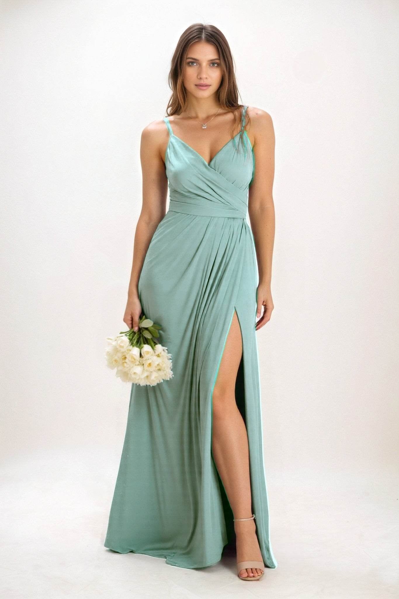 A-Line Maxi Luxe Satin Bridesmaid Dress CB0844 - COCOMELODY