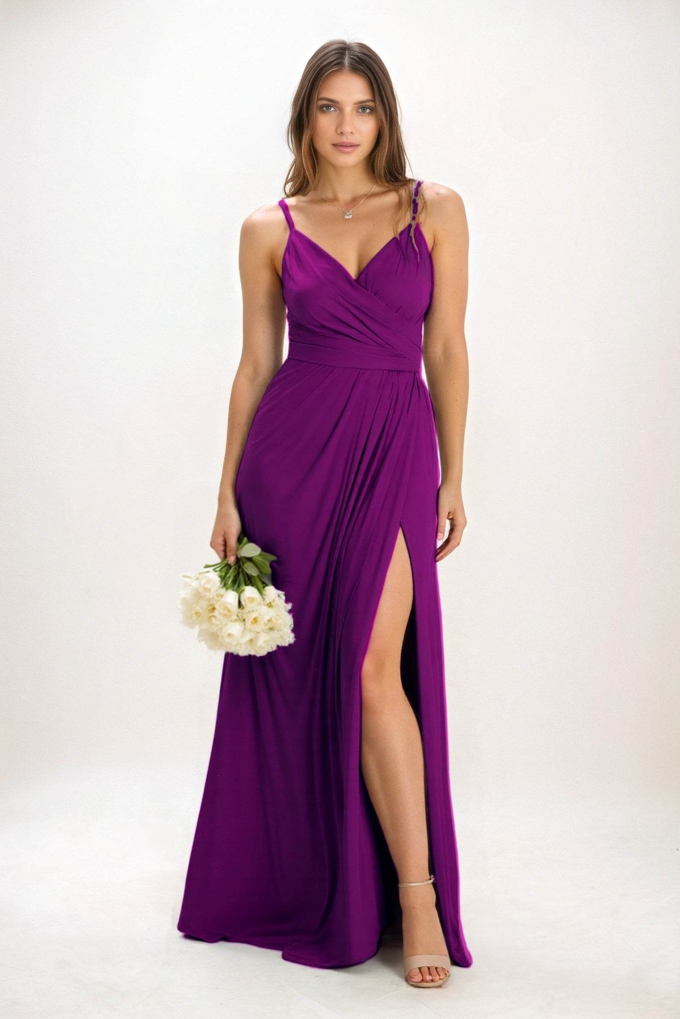 A-Line Maxi Luxe Satin Bridesmaid Dress CB0844 - COCOMELODY